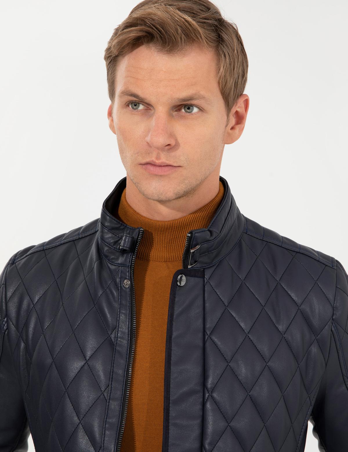 Lacivert Deri Ceket - 50262424020