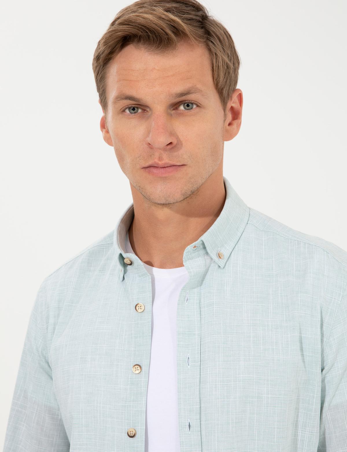 Yeşil Slim Fit Uzun Kollu Gömlek - 50247542146