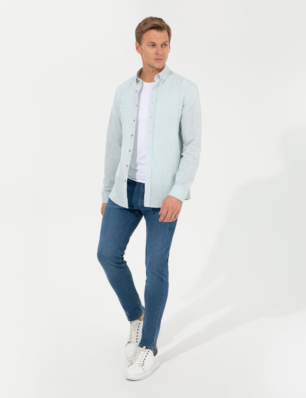 Yeşil Slim Fit Uzun Kollu Gömlek - 50247542146