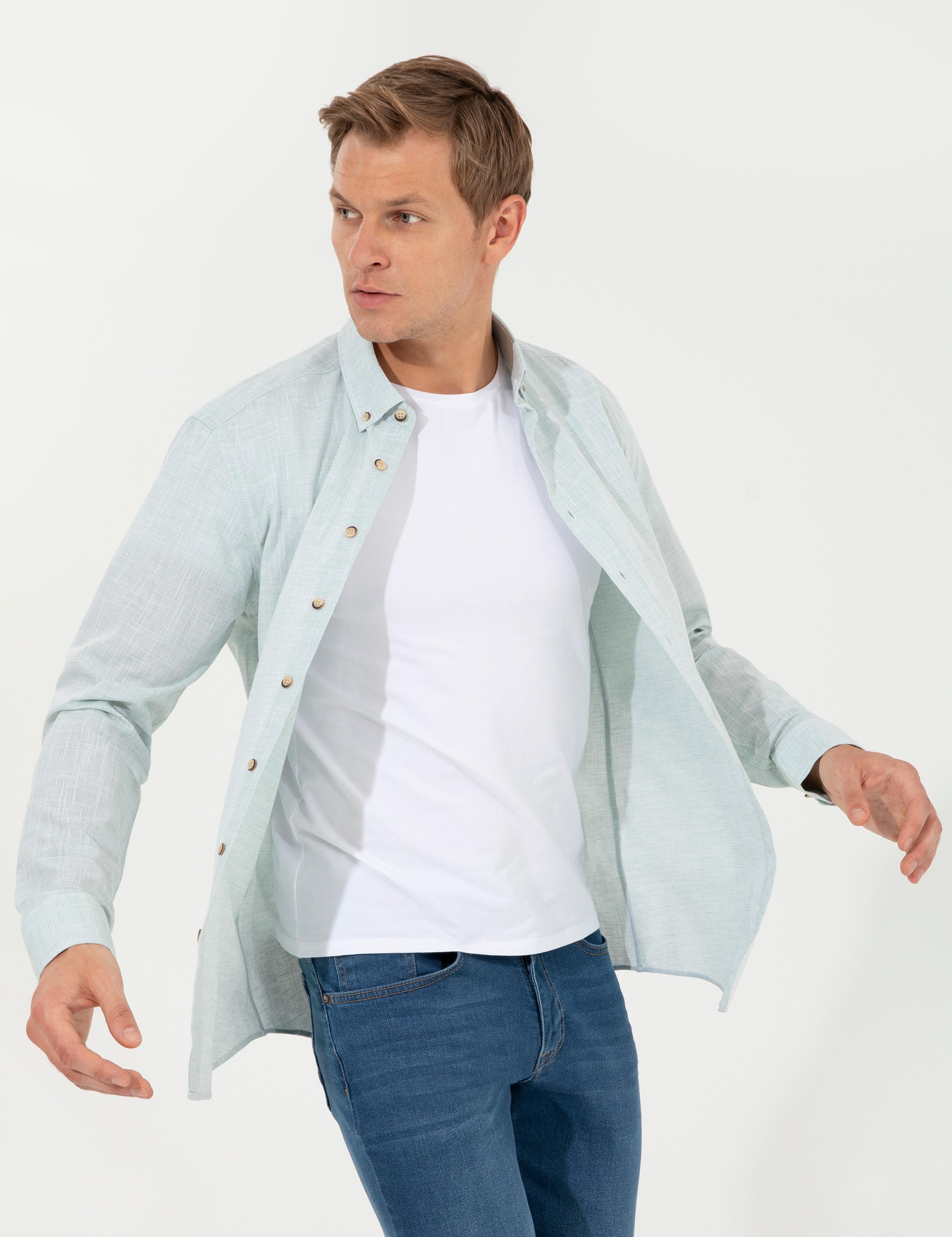 Yeşil Slim Fit Uzun Kollu Gömlek