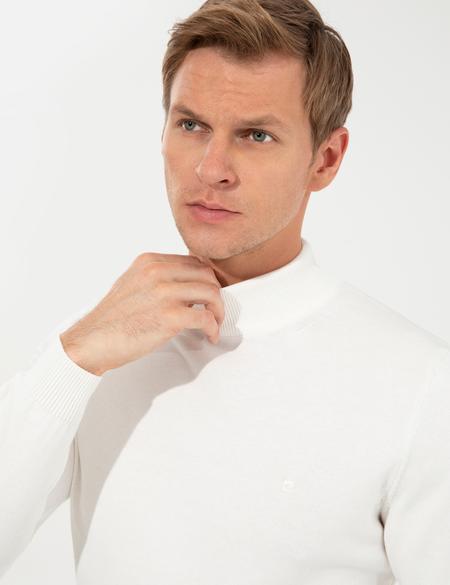 Ekru Slim Fit Yarım Balıkçı Yaka Basic Triko Kazak - 50256965019