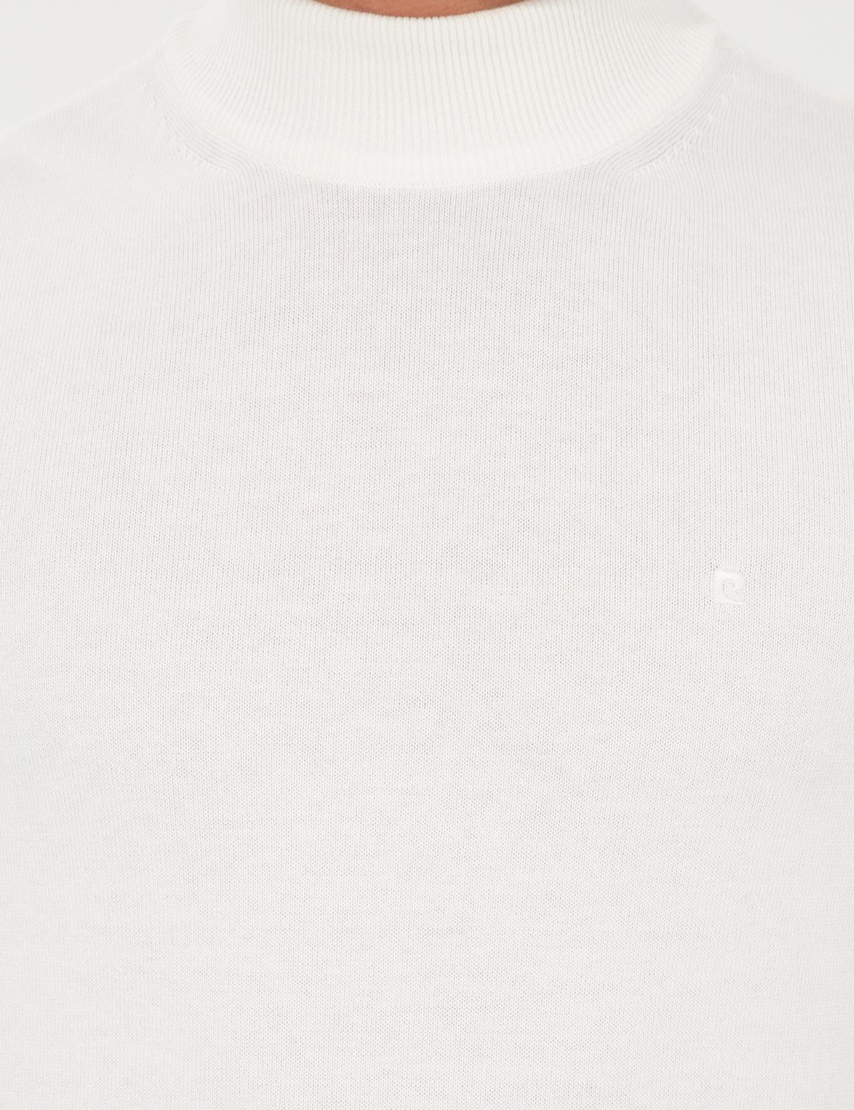 Ekru Slim Fit Yarım Balıkçı Yaka Basic Triko Kazak - 50256965019