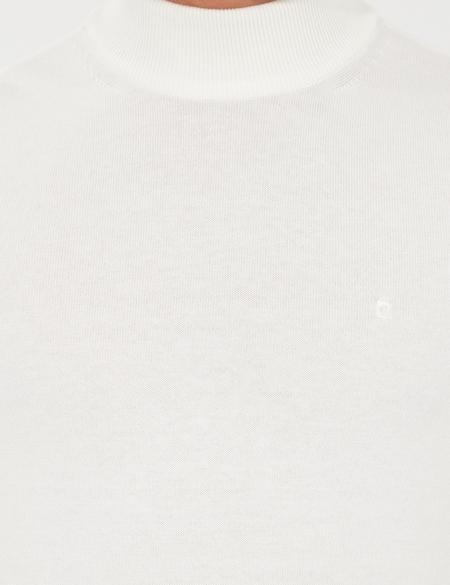 Ekru Slim Fit Yarım Balıkçı Yaka Basic Triko Kazak - 50256965019