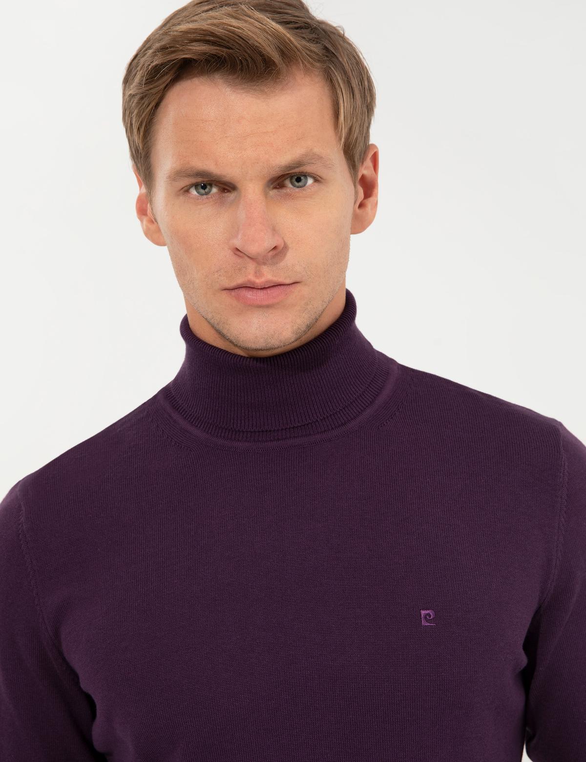 Mor Slim Fit Balıkçı Yaka Basic Triko Kazak - 50257158020