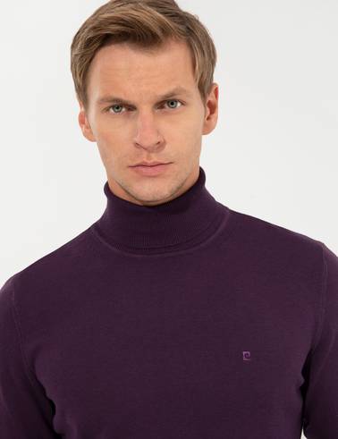 Mor Slim Fit Balıkçı Yaka Basic Triko Kazak