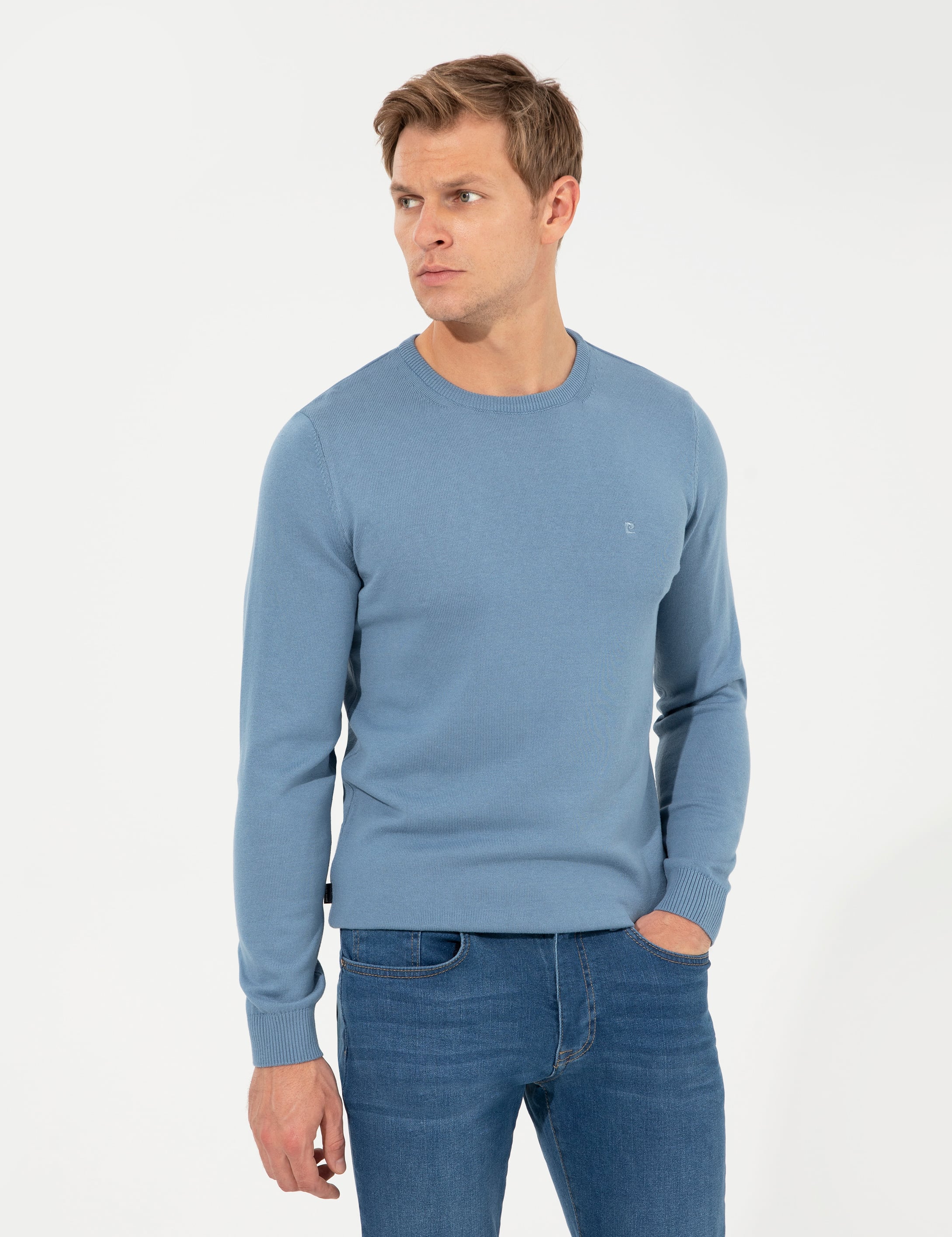 Mavi Slim Fit Bisiklet Yaka Basic Triko Kazak