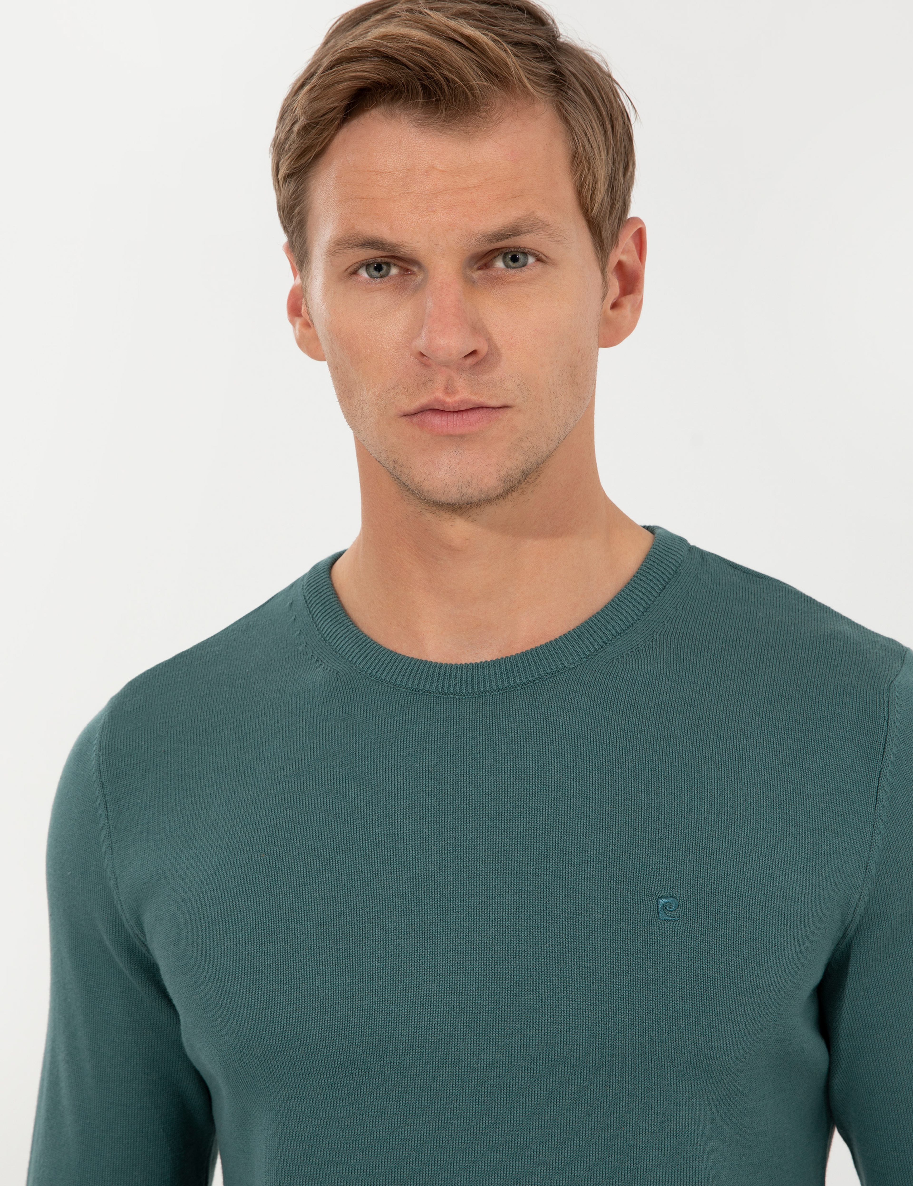 Yeşil Slim Fit Bisiklet Yaka Basic Triko Kazak - Image 2