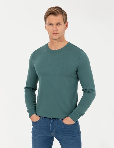 Yeşil Slim Fit Bisiklet Yaka Basic Triko Kazak - 50257290063