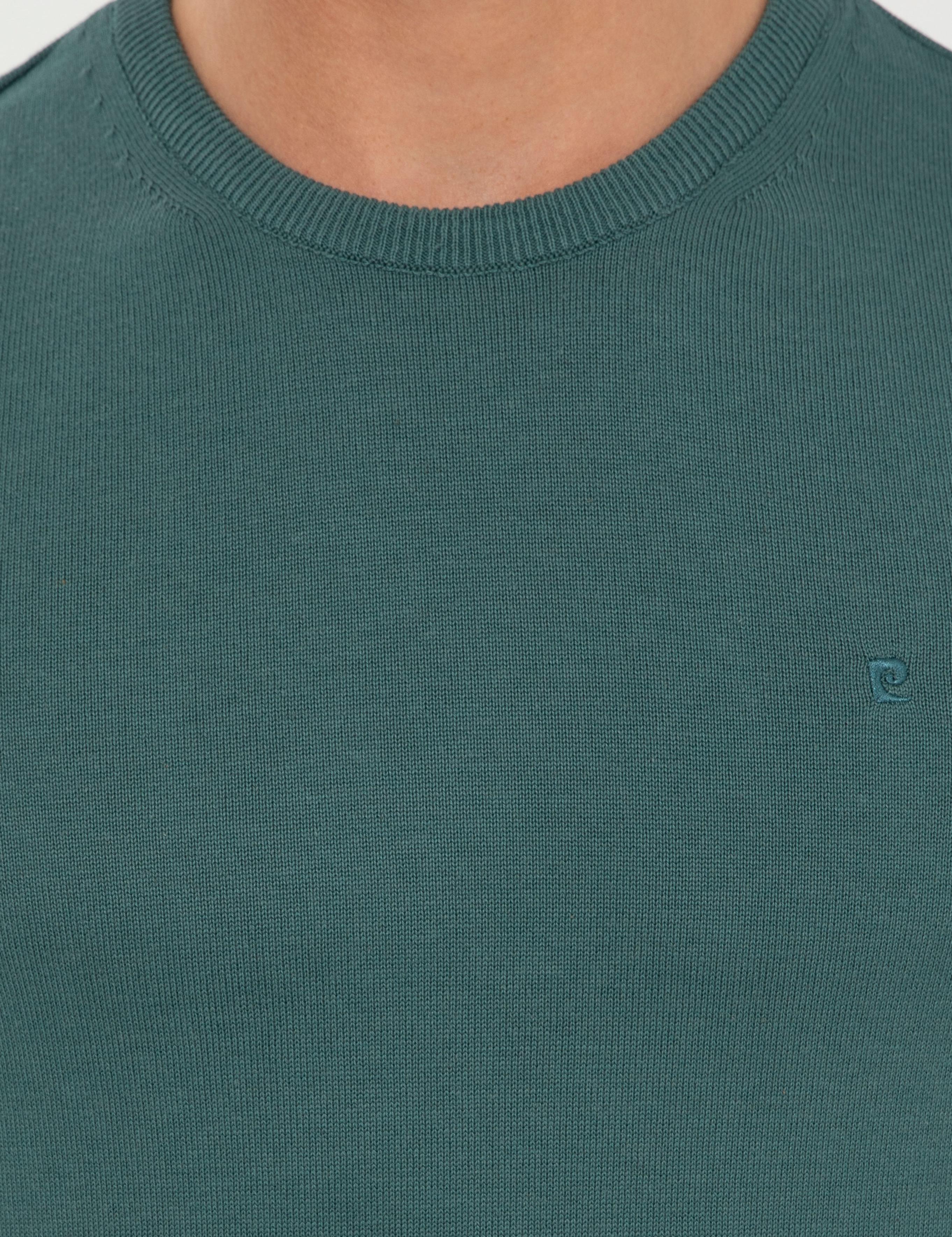 Yeşil Slim Fit Bisiklet Yaka Basic Triko Kazak