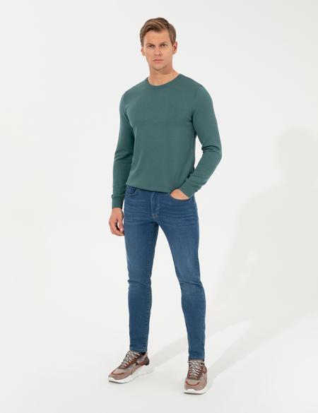 Yeşil Slim Fit Bisiklet Yaka Basic Triko Kazak - 50257290063