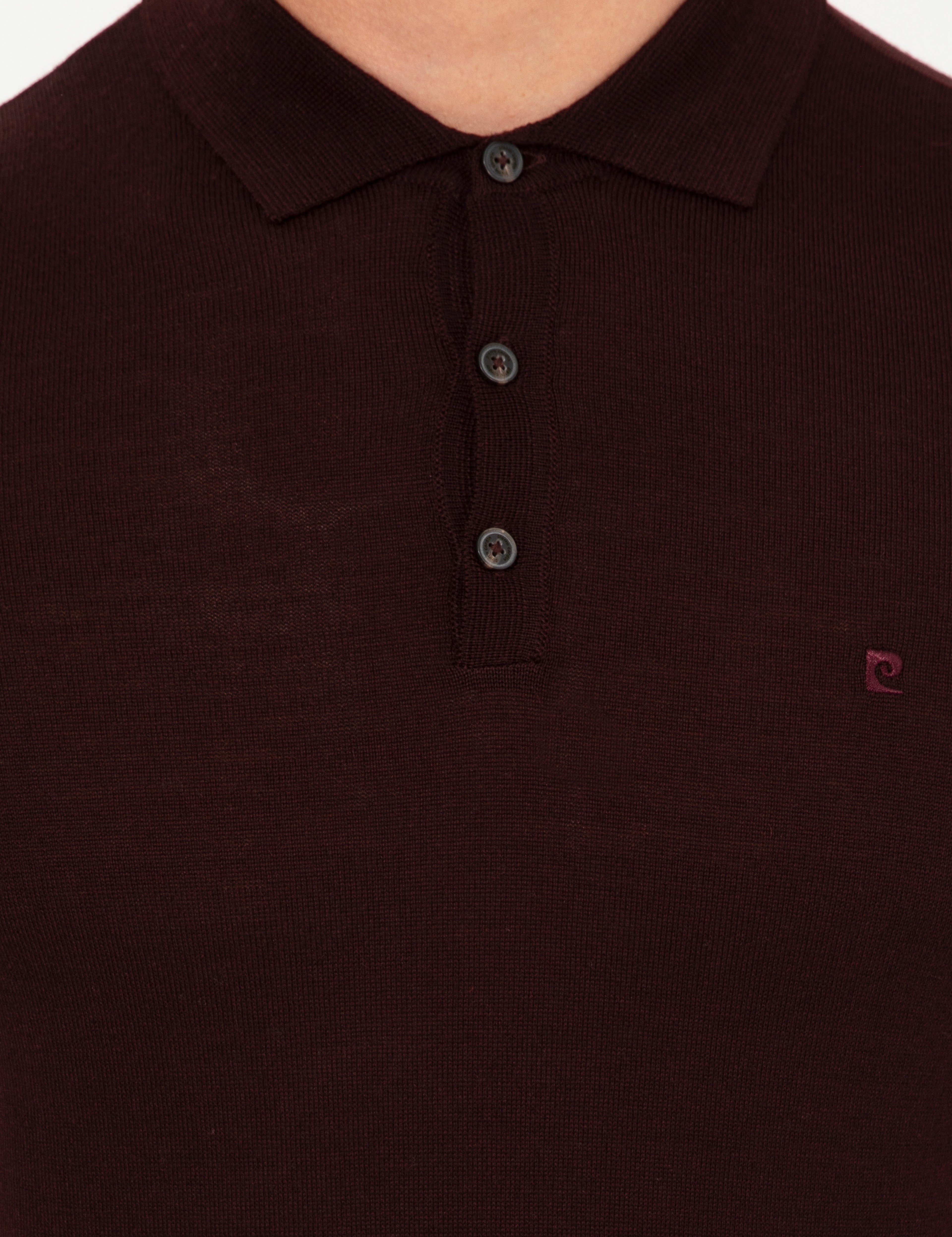 Bordo Regular Fit Polo Yaka Yün Karışımlı Basic Triko Kazak - Image 6