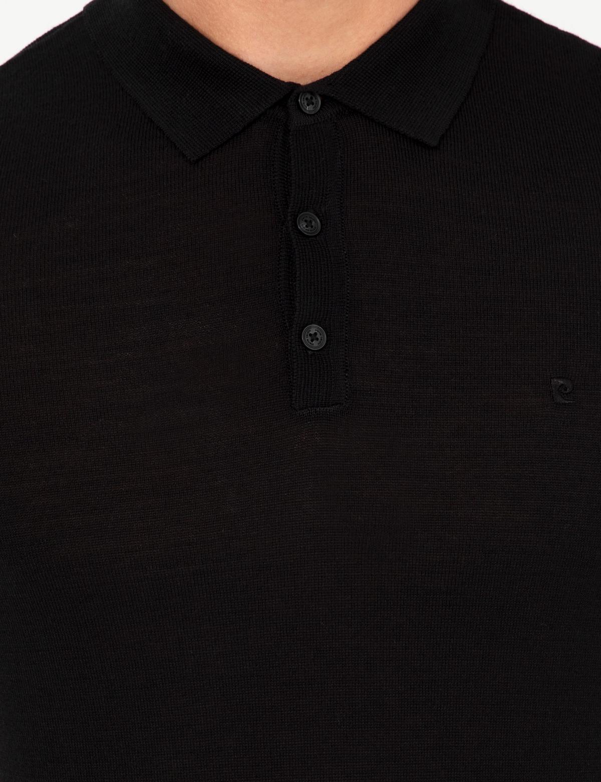 Siyah Regular Fit Polo Yaka Yün Karışımlı Basic Triko Kazak - 50237775003