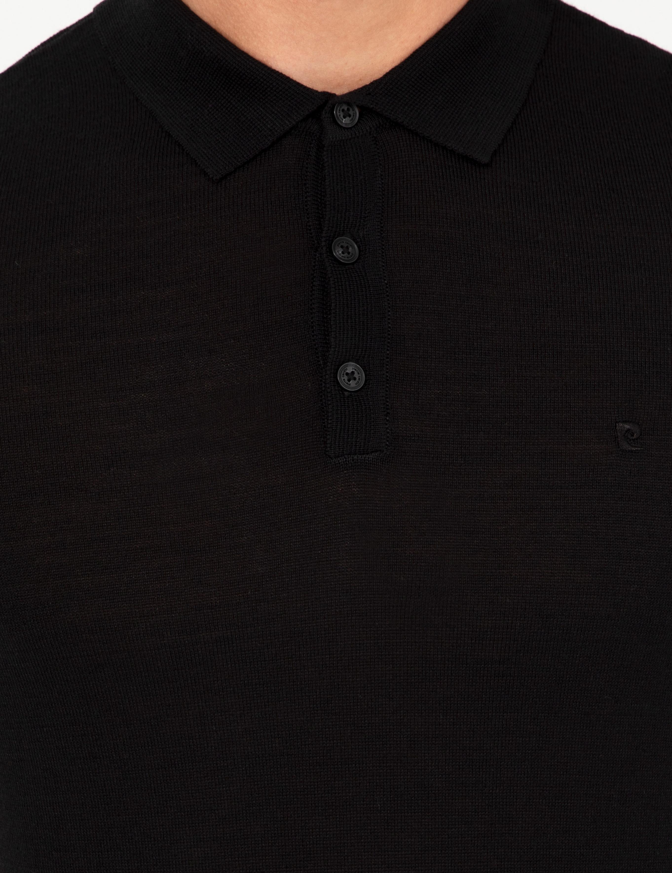 Siyah Regular Fit Polo Yaka Yün Karışımlı Basic Triko Kazak