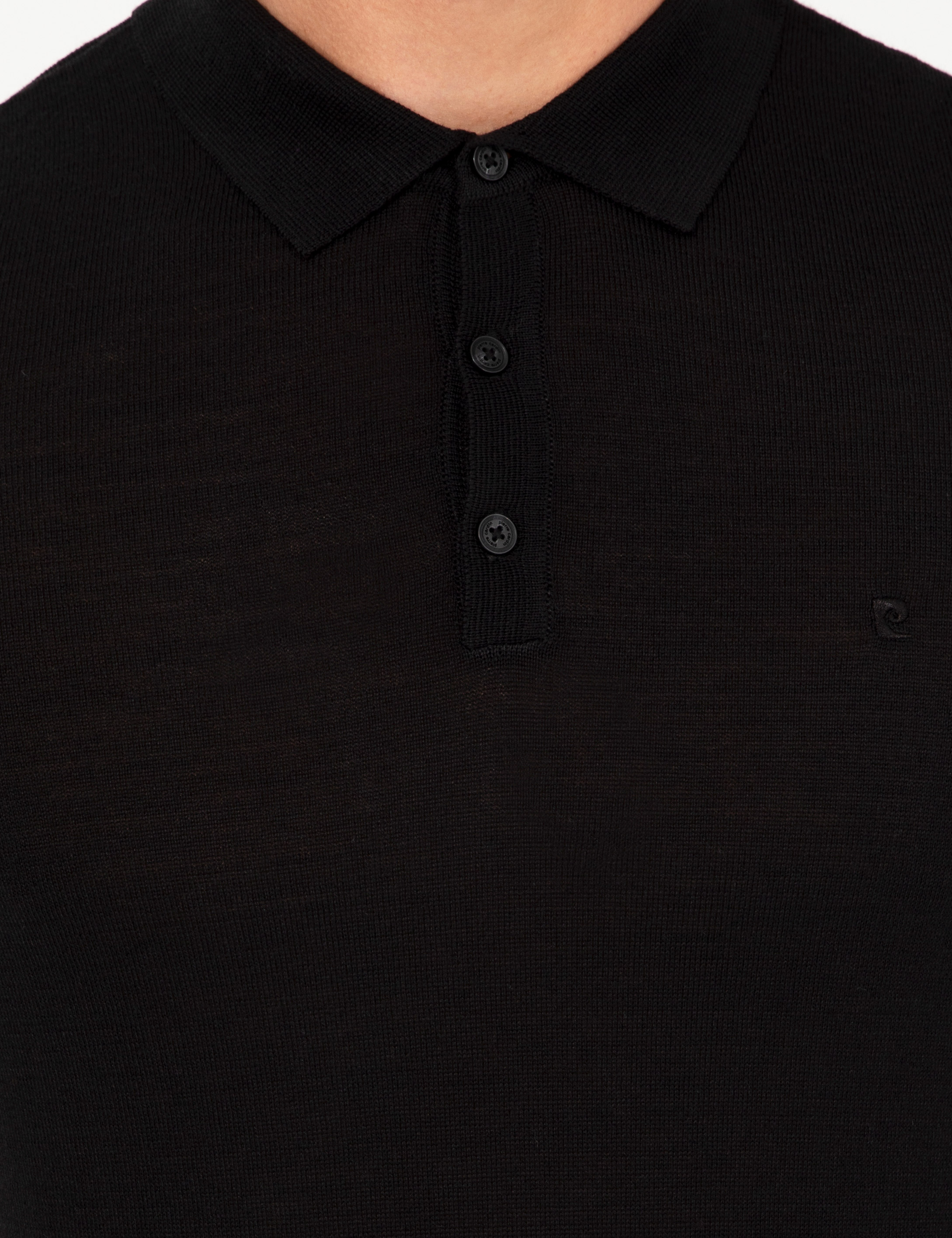 Siyah Regular Fit Polo Yaka Yün Karışımlı Basic Triko Kazak - Image 6