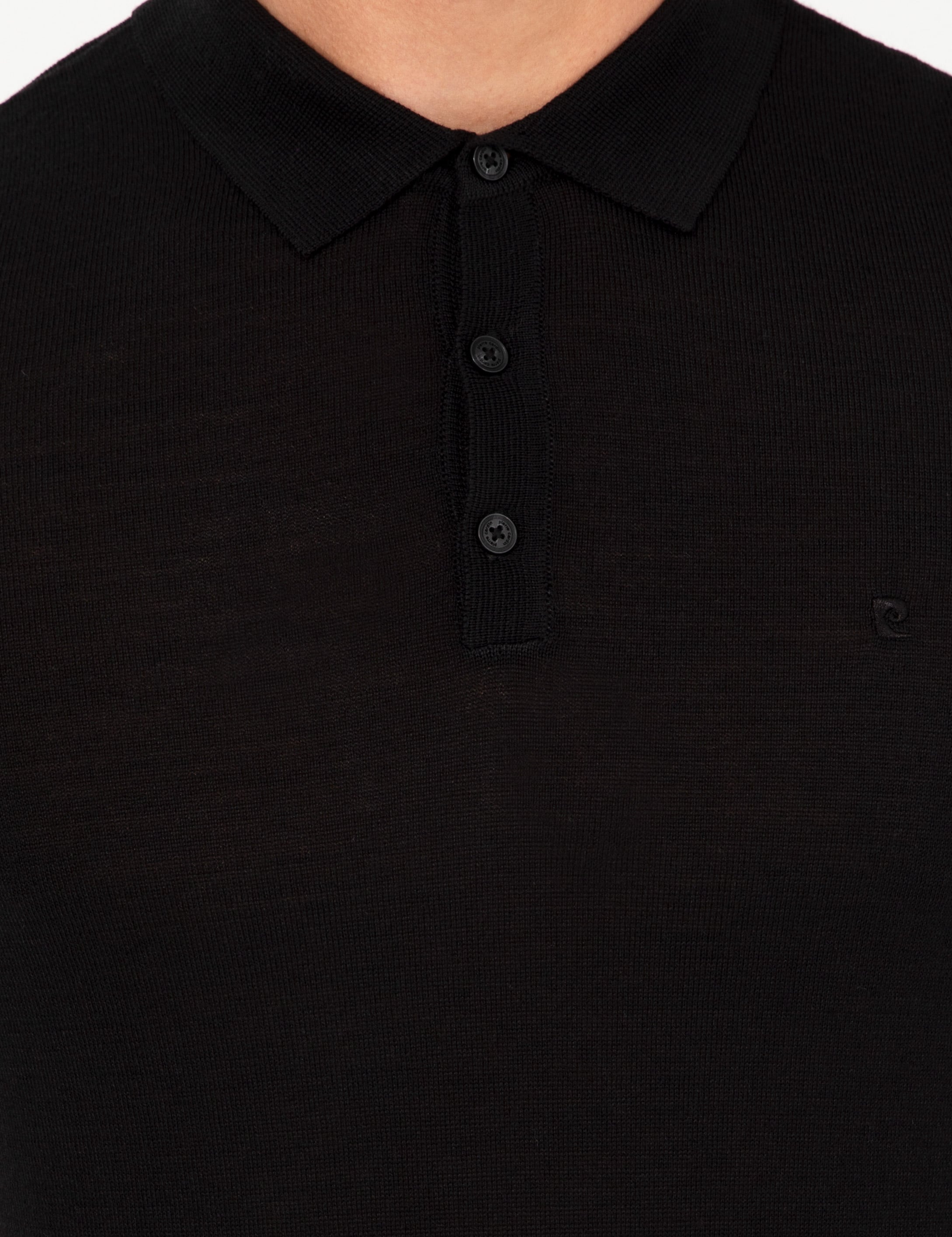 Siyah Regular Fit Polo Yaka Yün Karışımlı Basic Triko Kazak