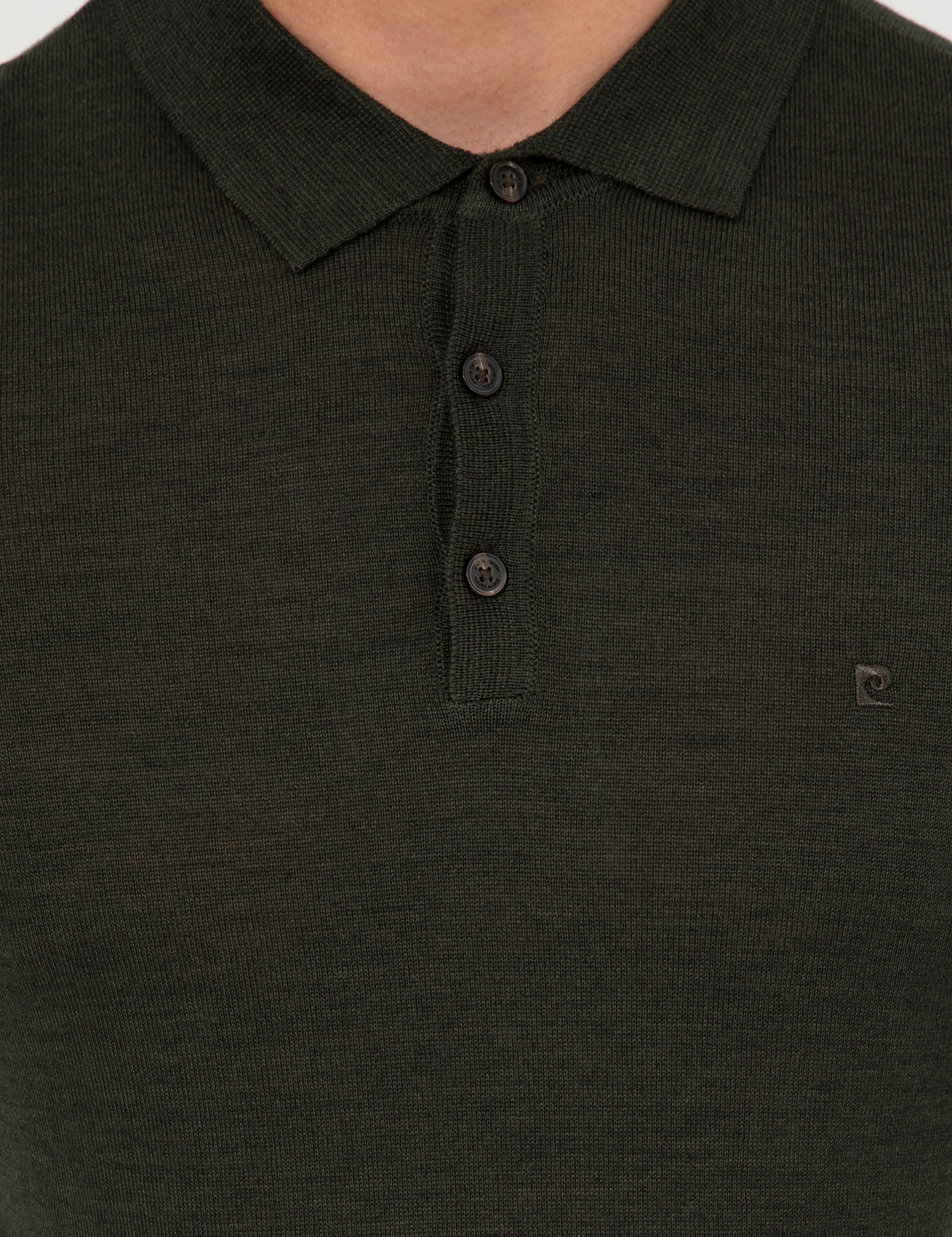 Pierre Cardin Yeşil Regular Fit Polo Yaka Yün Karışımlı Basic Triko Kazak görsel 6