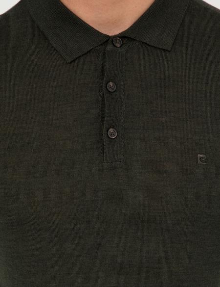 Yeşil Regular Fit Polo Yaka Yün Karışımlı Basic Triko Kazak - 50237775128