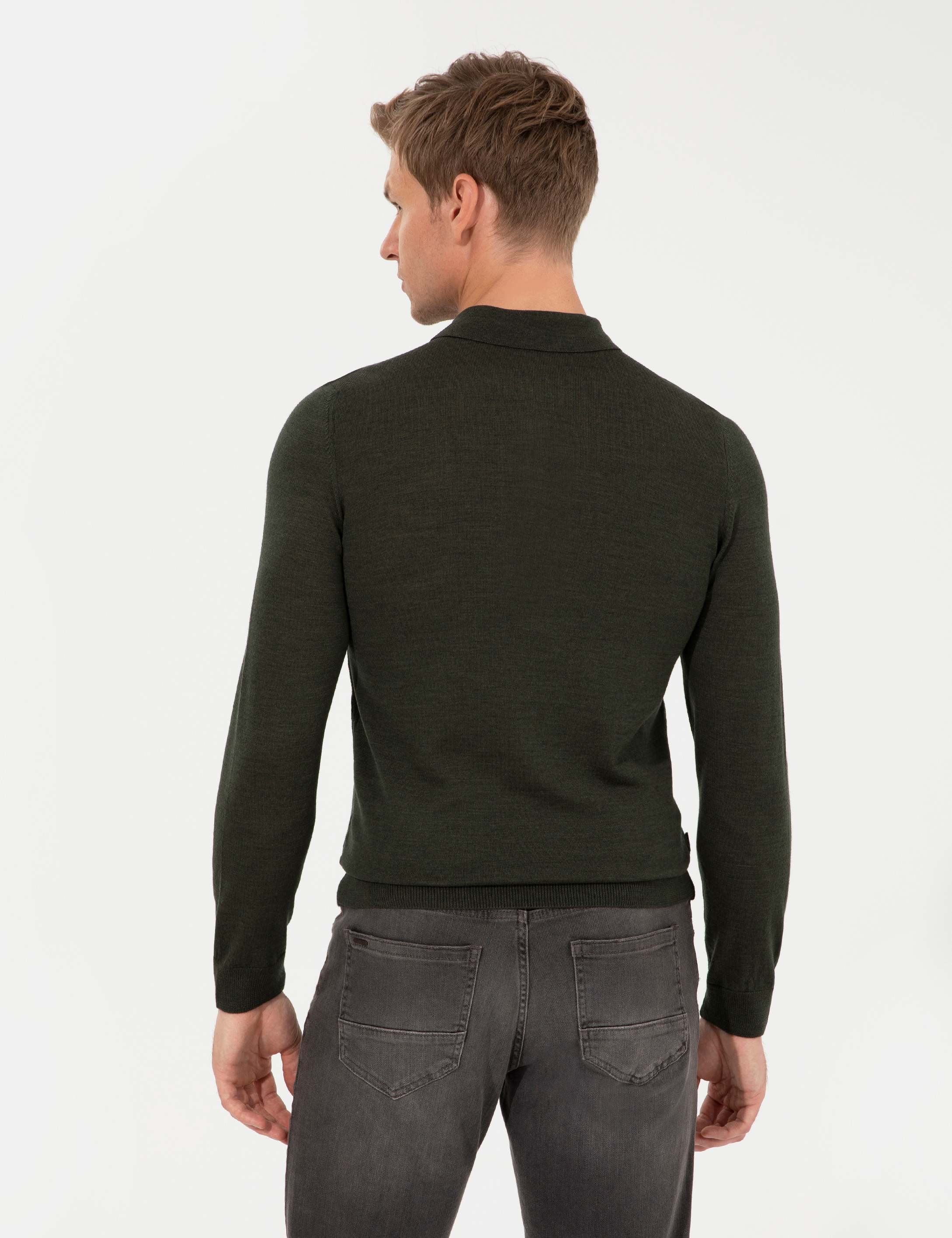 Pierre Cardin Yeşil Regular Fit Polo Yaka Yün Karışımlı Basic Triko Kazak görsel 5