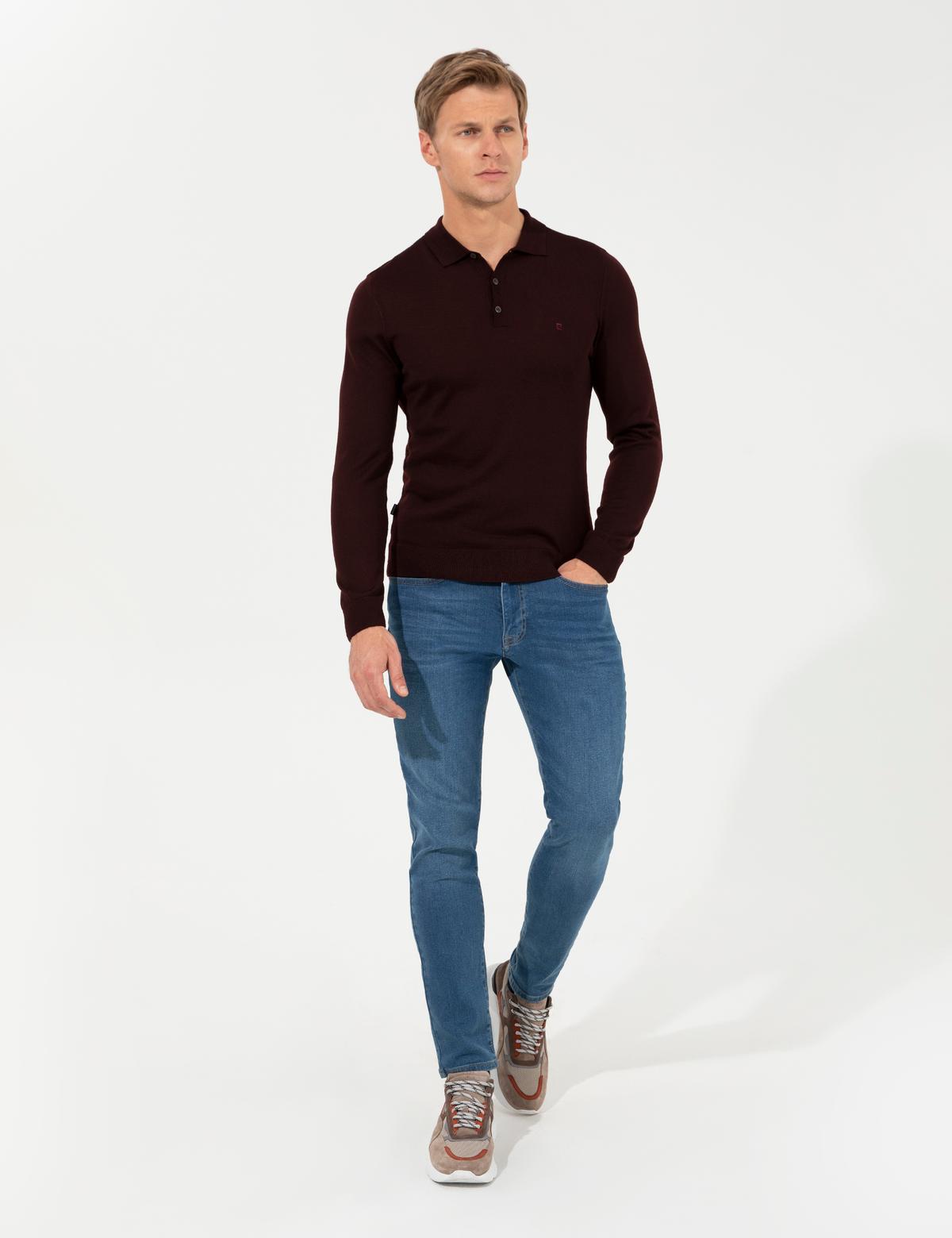 Bordo Regular Polo Yaka Basic Triko Kazak