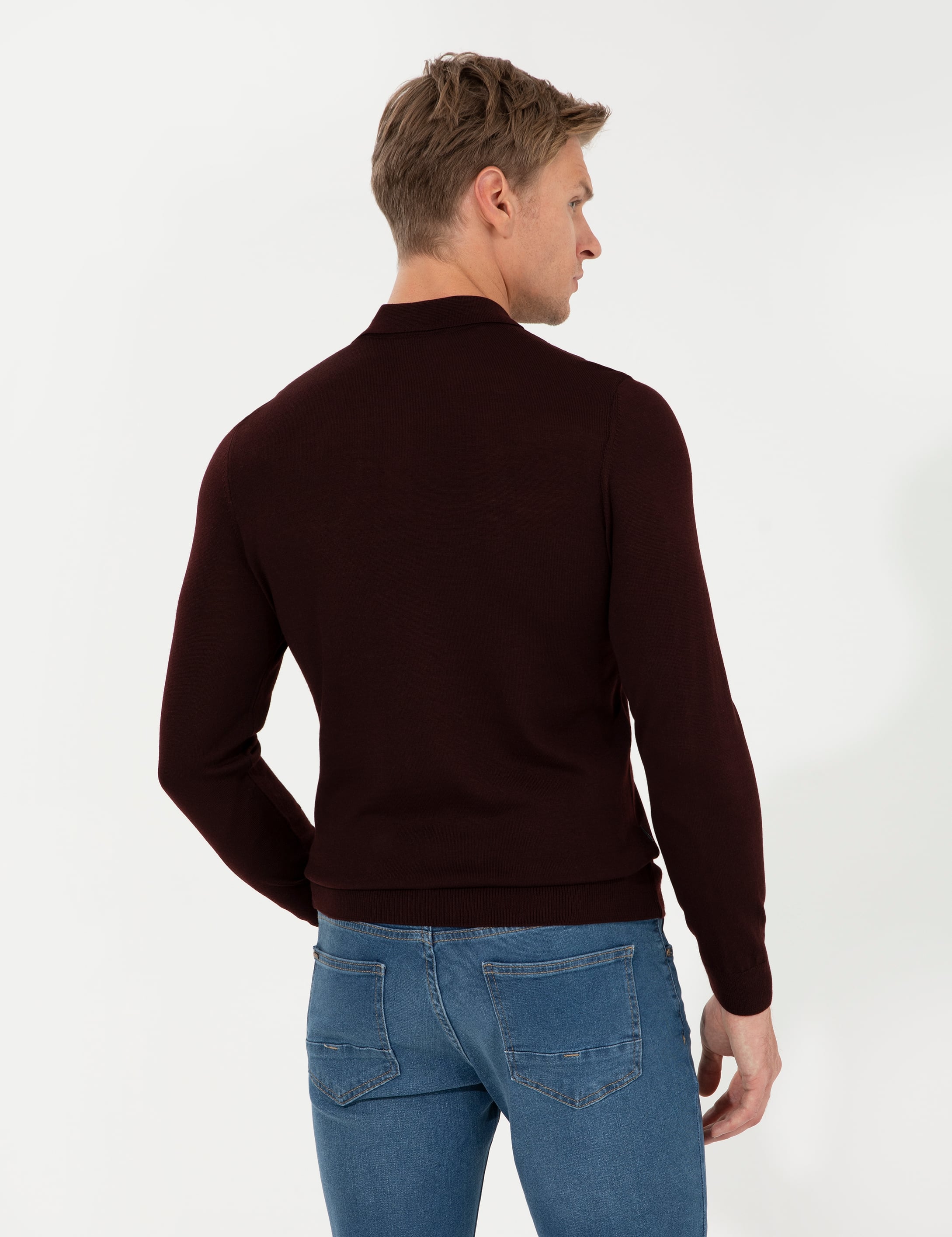 Bordo Regular Polo Yaka Basic Triko Kazak