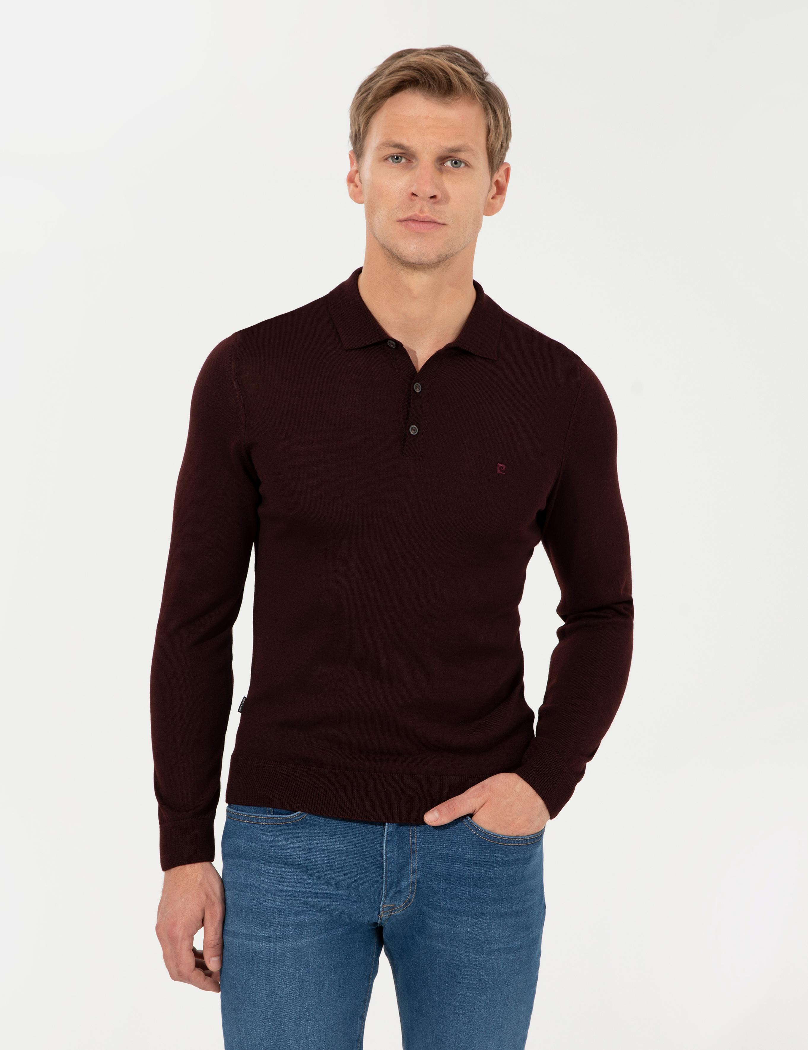 Bordo Regular Polo Yaka Basic Triko Kazak