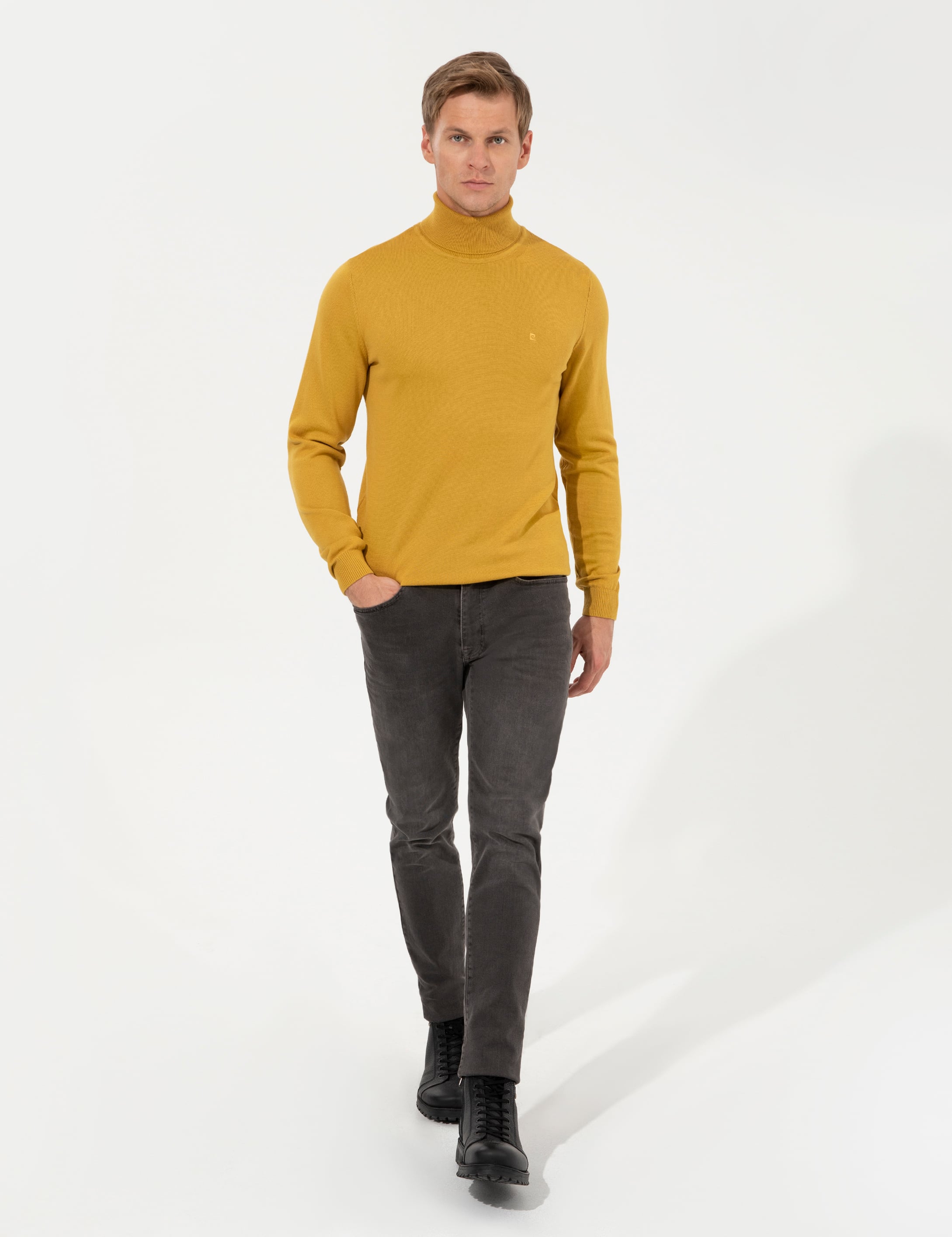 Hardal Slim Fit Balıkçı Yaka Basic Triko Kazak