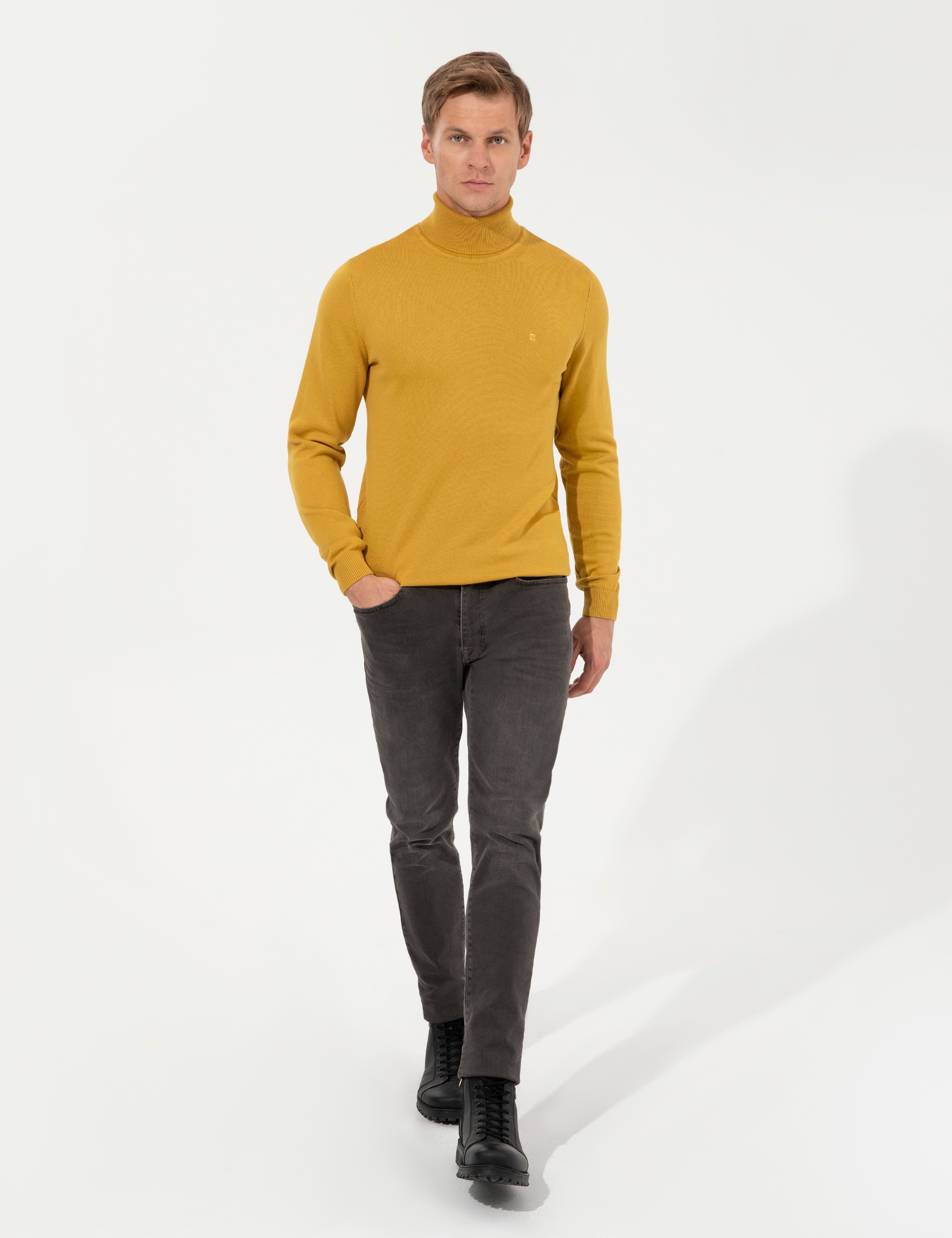 Hardal Slim Fit Balıkçı Yaka Basic Triko Kazak - Image 4