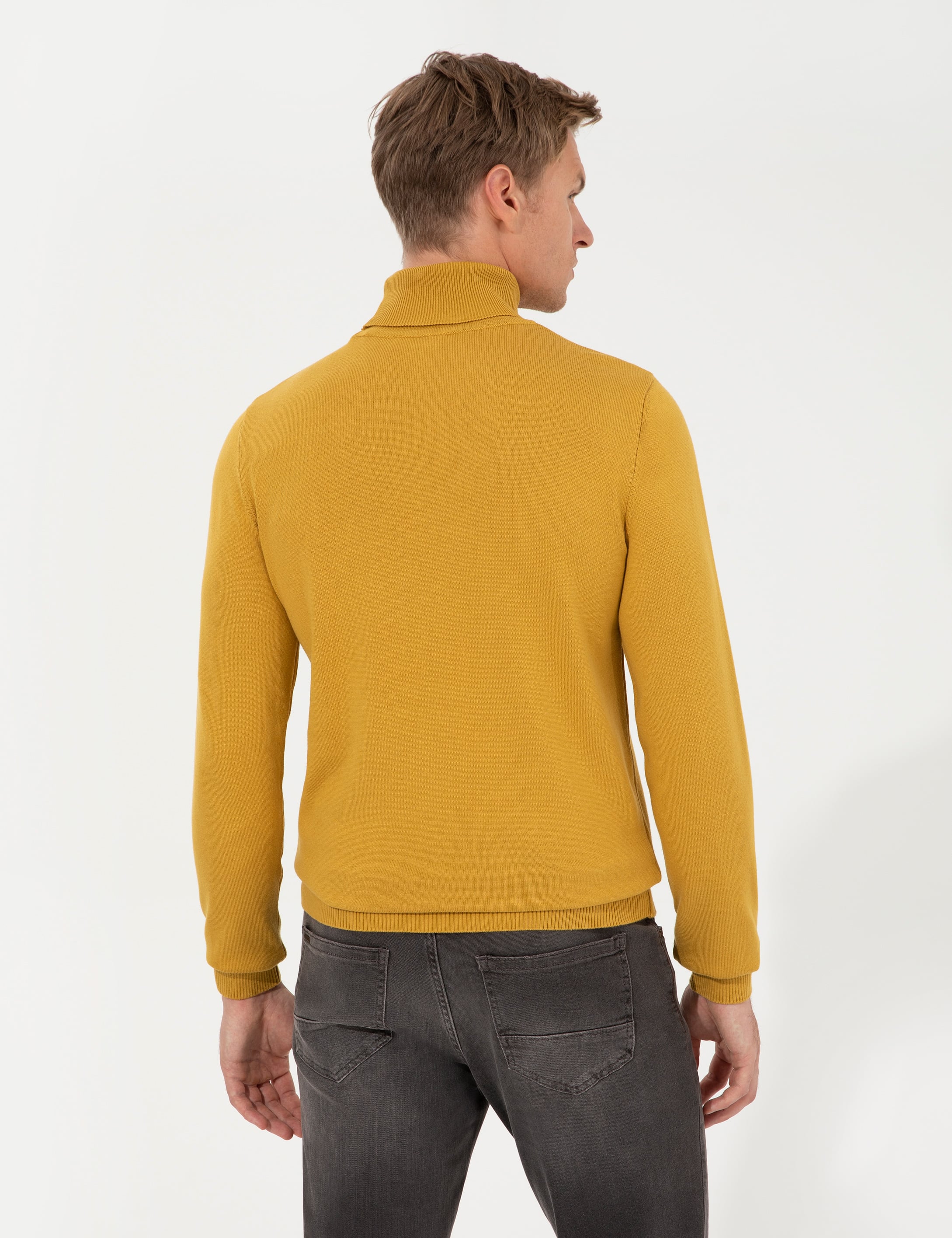 Hardal Slim Fit Balıkçı Yaka Basic Triko Kazak