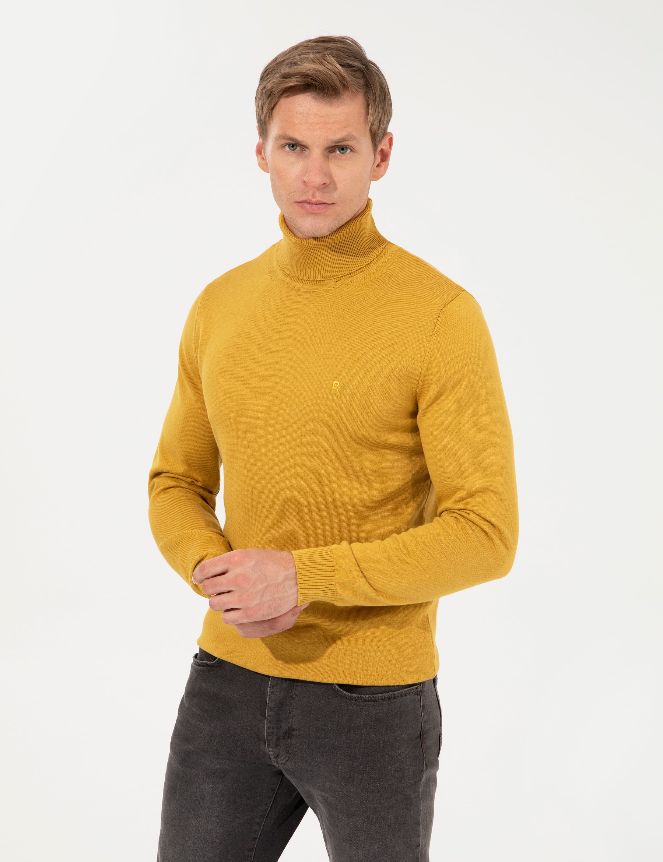 Hardal Slim Fit Balıkçı Yaka Basic Triko Kazak
