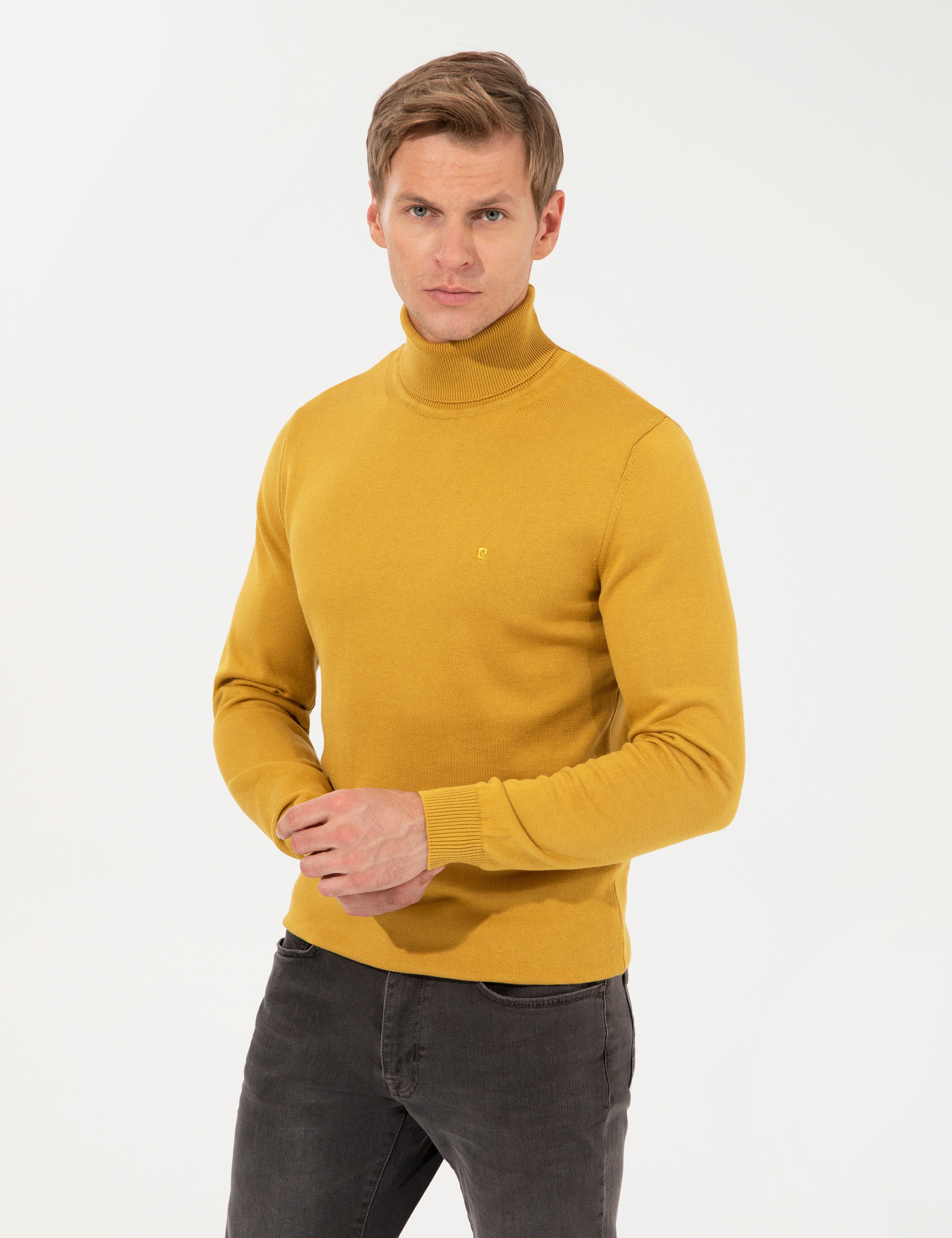 Hardal Slim Fit Balıkçı Yaka Basic Triko Kazak