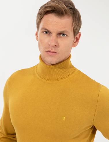 Hardal Slim Fit Balıkçı Yaka Basic Triko Kazak