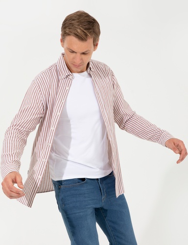 Kahverengi Regular Fit Uzun Kollu Gömlek