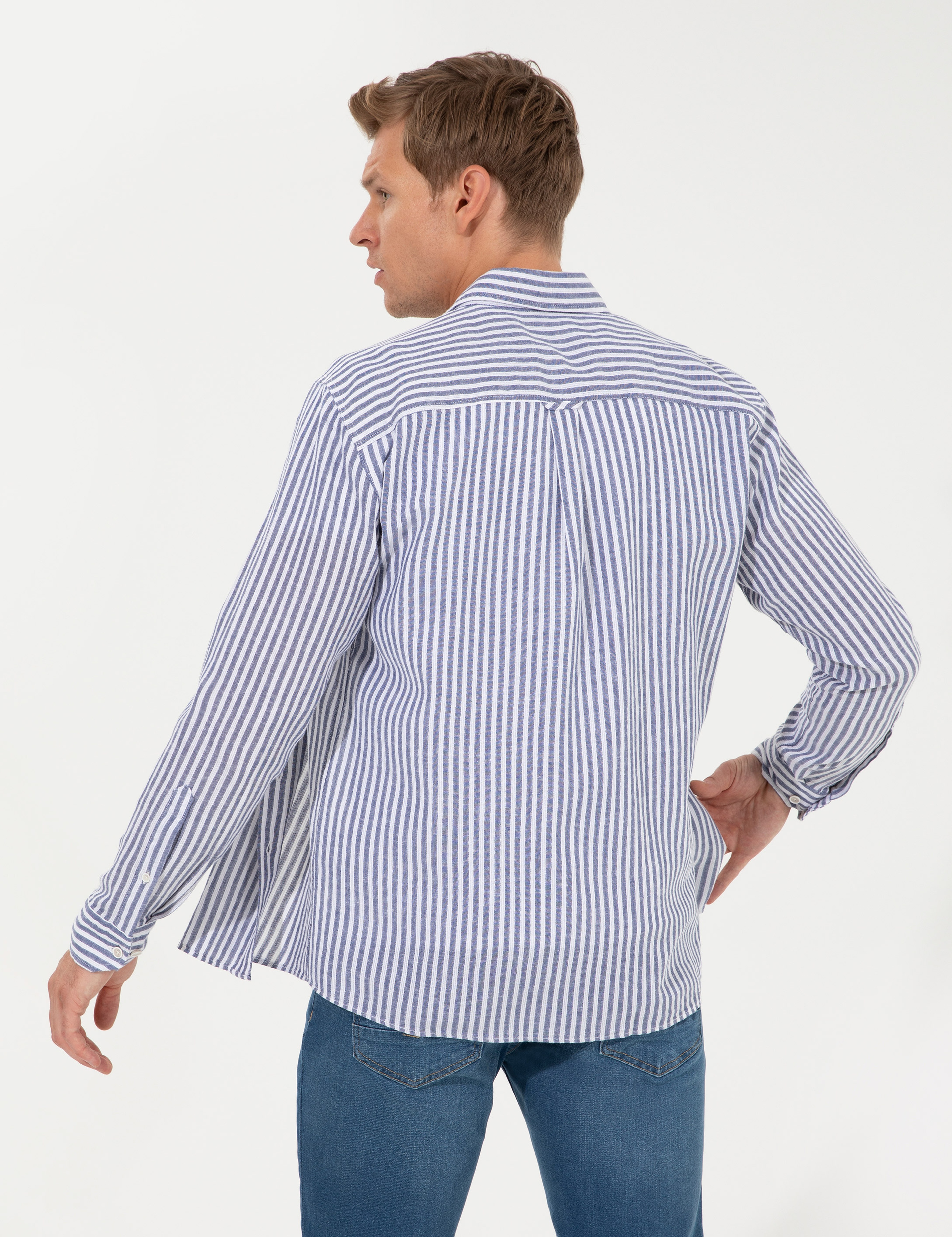 Lacivert Regular Fit Uzun Kollu Gömlek - Image 5