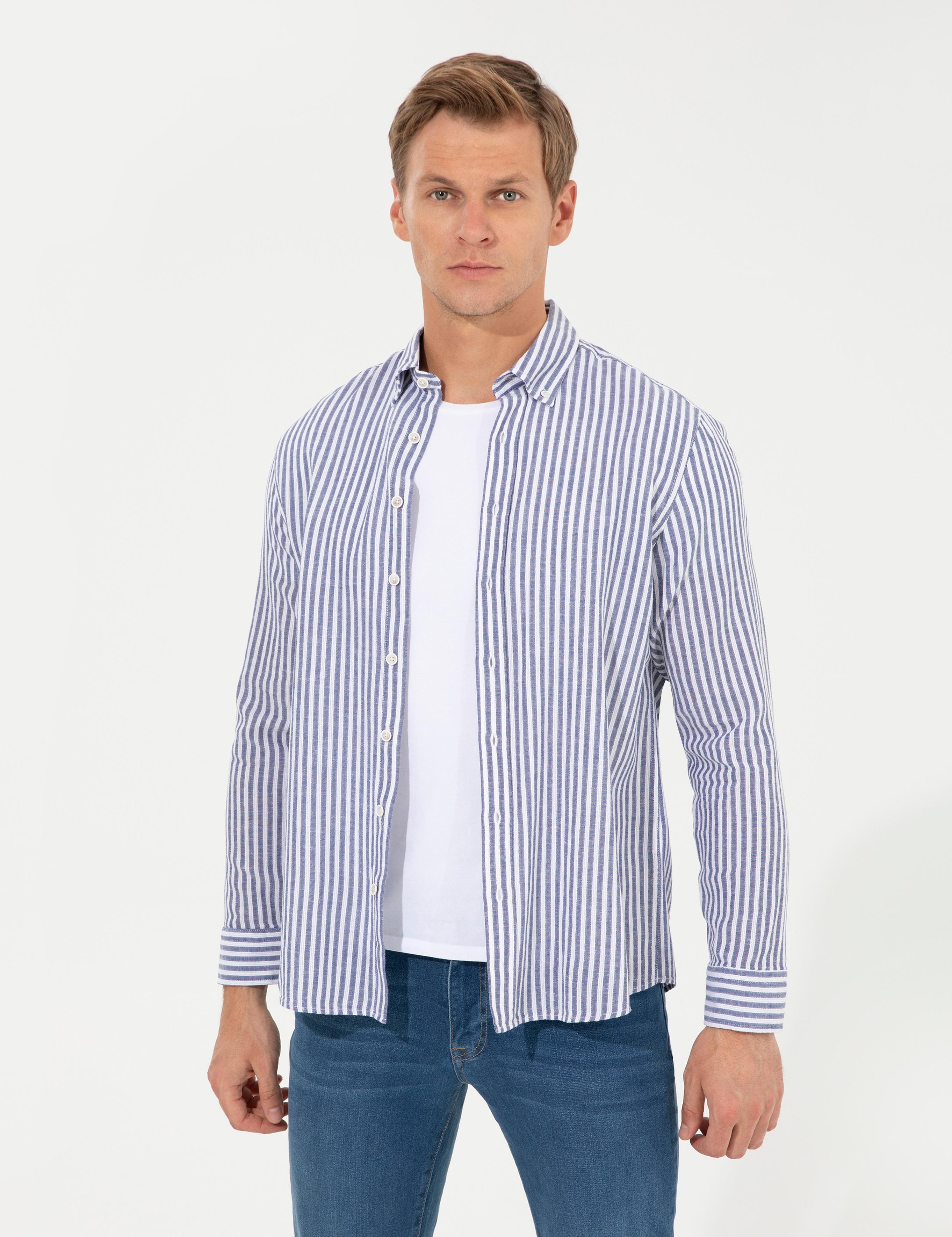 Lacivert Regular Fit Uzun Kollu Gömlek