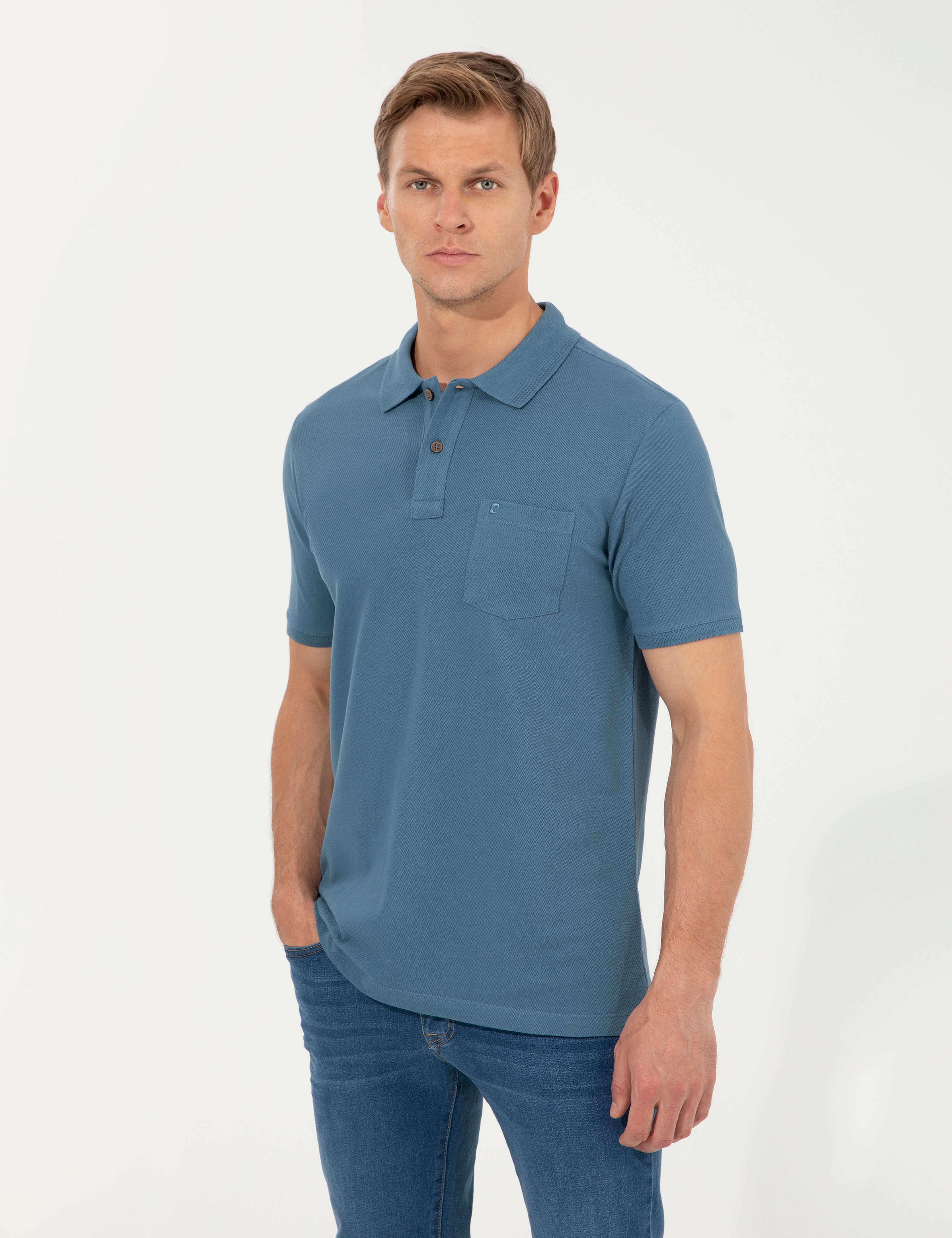 Koyu Mint Regular Fit Polo Yaka Basic Tişört - Image 2