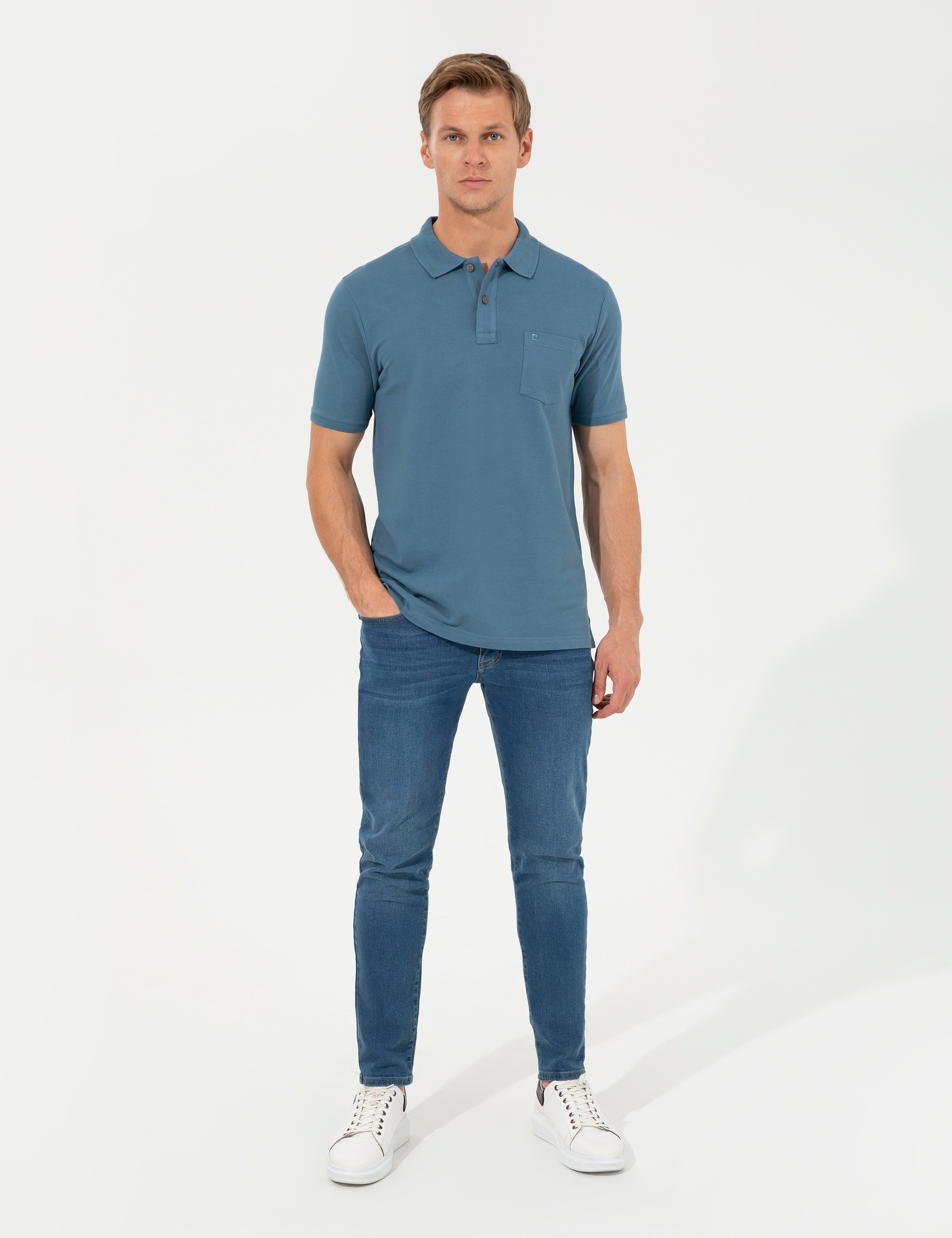 Koyu Mint Regular Fit Polo Yaka Basic Tişört - Image 4
