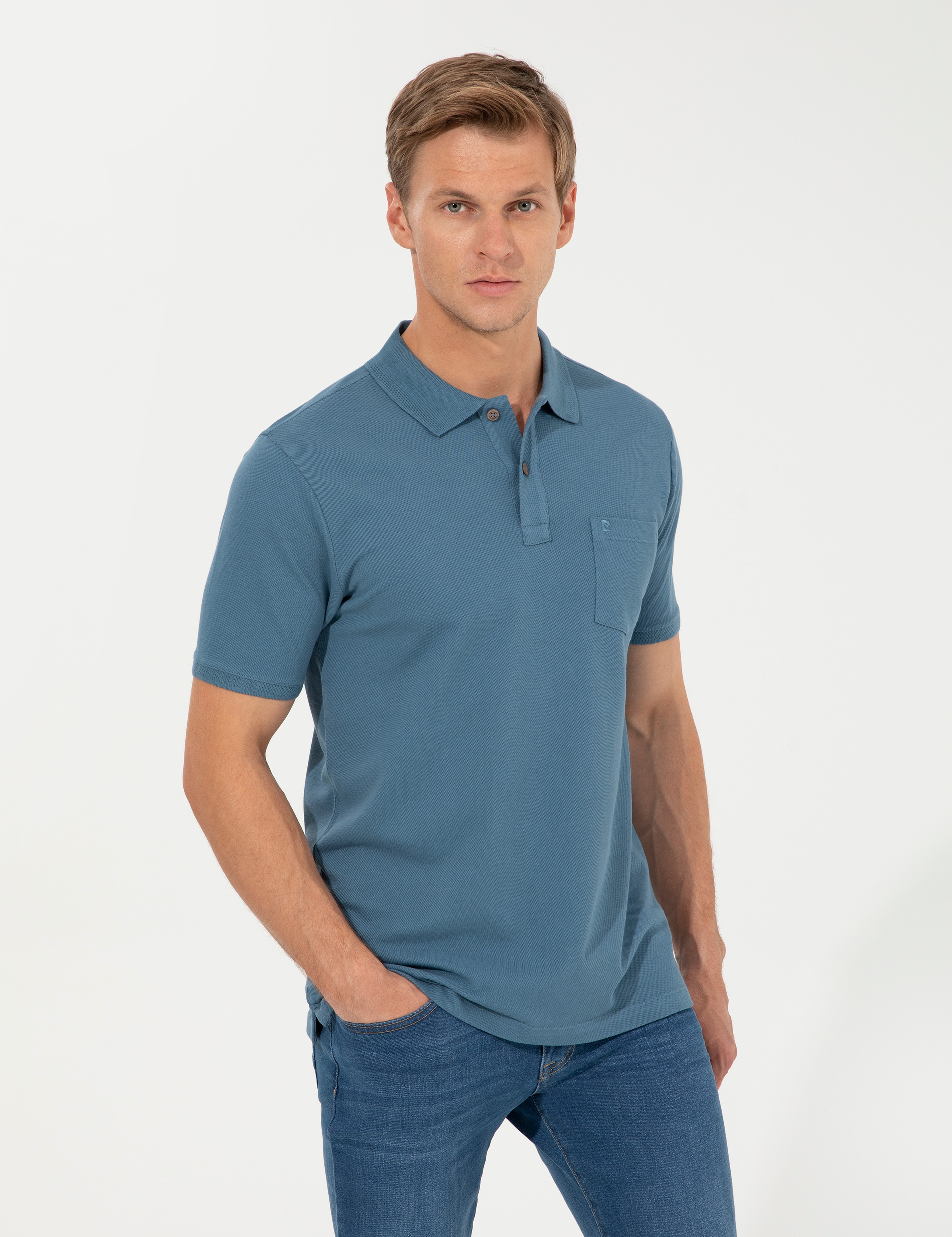 Koyu Mint Regular Fit Polo Yaka Basic Tişört - Image 3