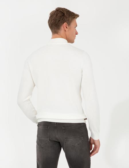 Ekru Slim Fit Yarım Balıkçı Yaka Basic Triko Kazak - 50256965019