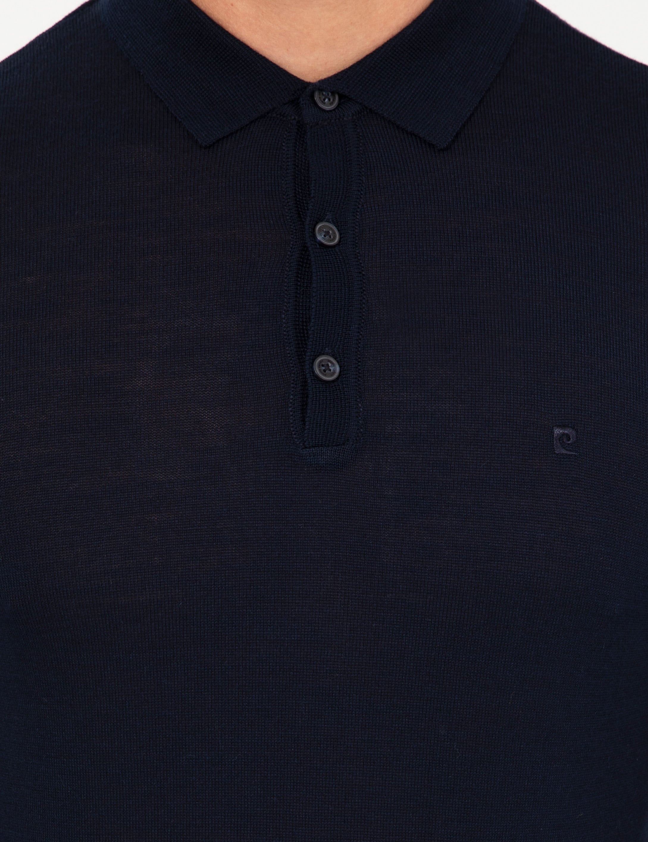 Lacivert Regular Fit Polo Yaka Yün Karışımlı Basic Triko Kazak - Image 6
