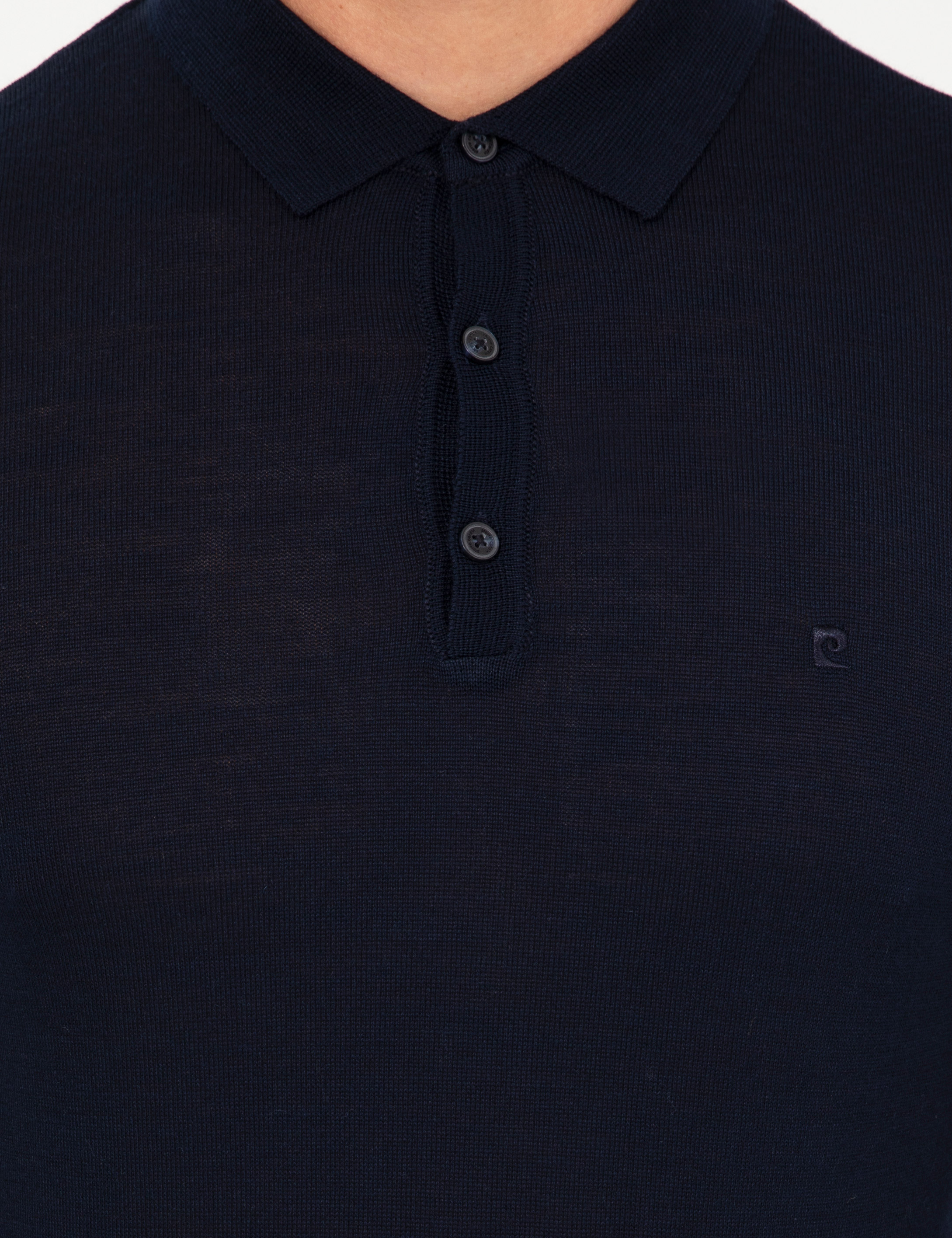 Lacivert Regular Fit Polo Yaka Yün Karışımlı Basic Triko Kazak