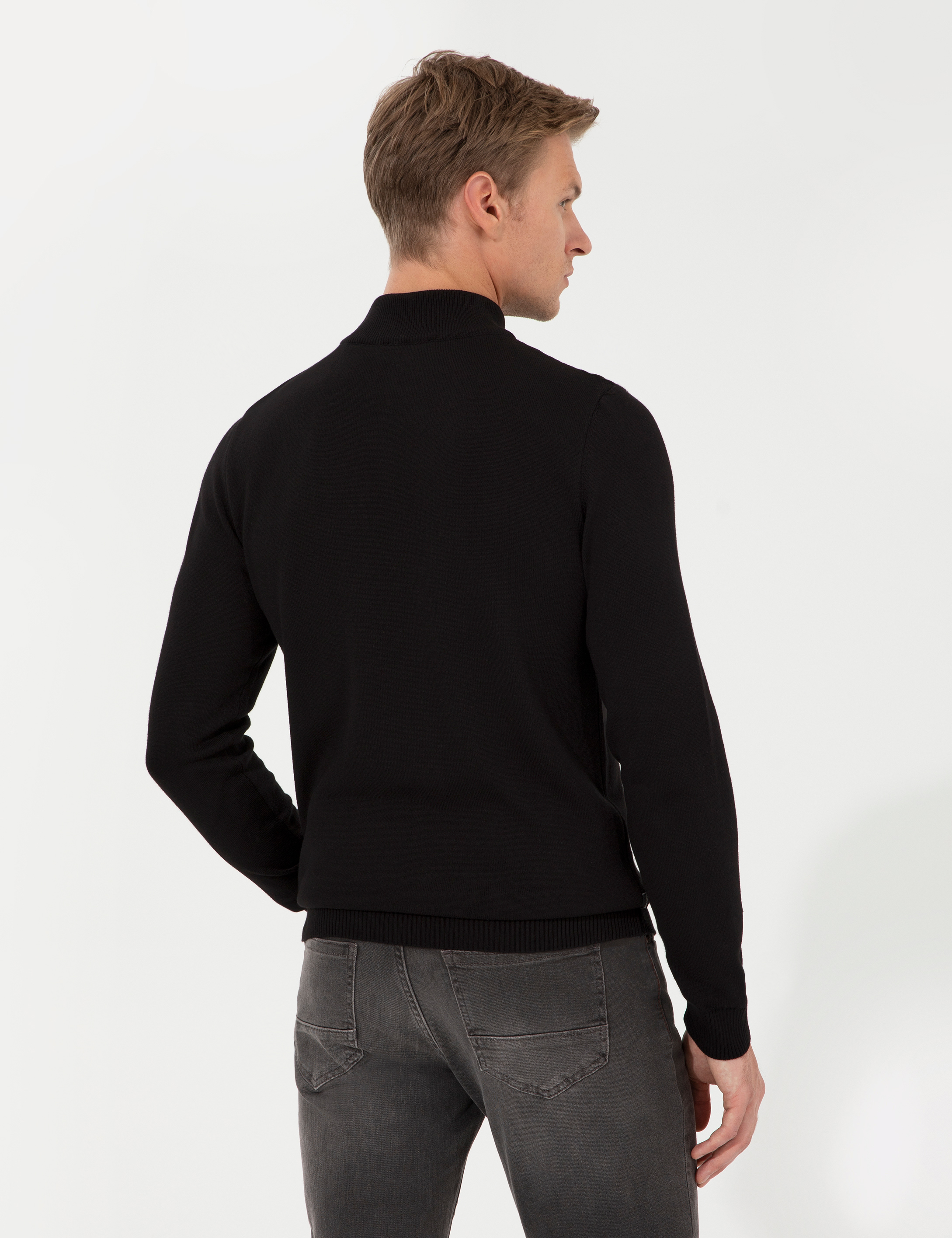 Pierre Cardin Siyah Slim Fit Yarım Balıkçı Yaka Basic Triko Kazak görsel 5