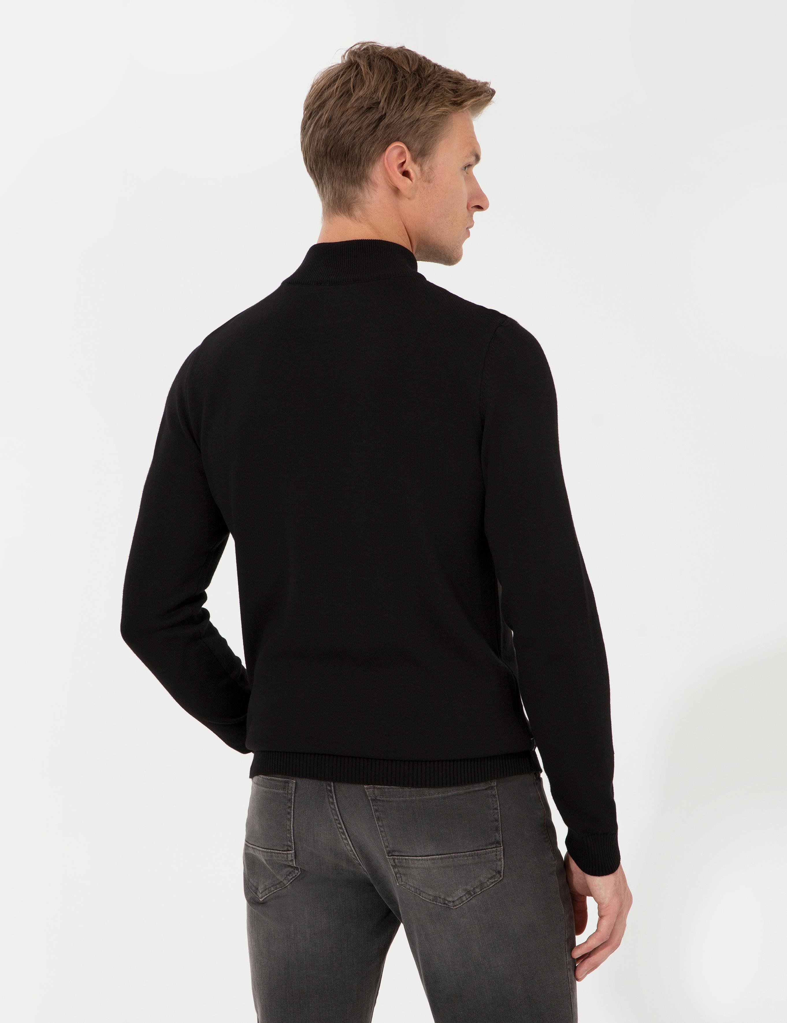 Siyah Slim Fit Yarım Balıkçı Yaka Basic Triko Kazak