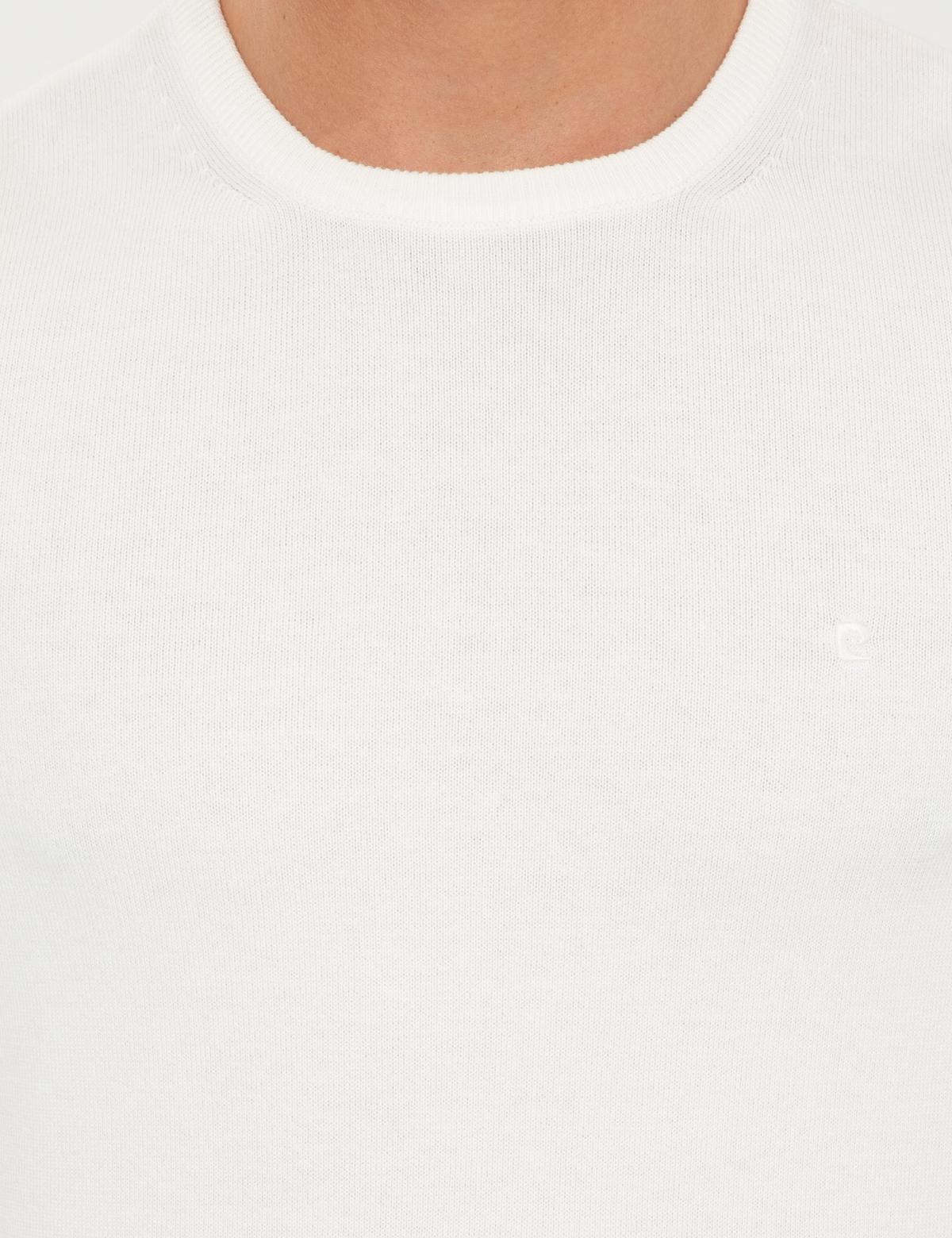 Ekru Slim Fit Bisiklet Yaka Basic Triko Kazak - 50257290011