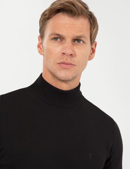 Siyah Slim Fit Yarım Balıkçı Yaka Basic Triko Kazak - 50256965050