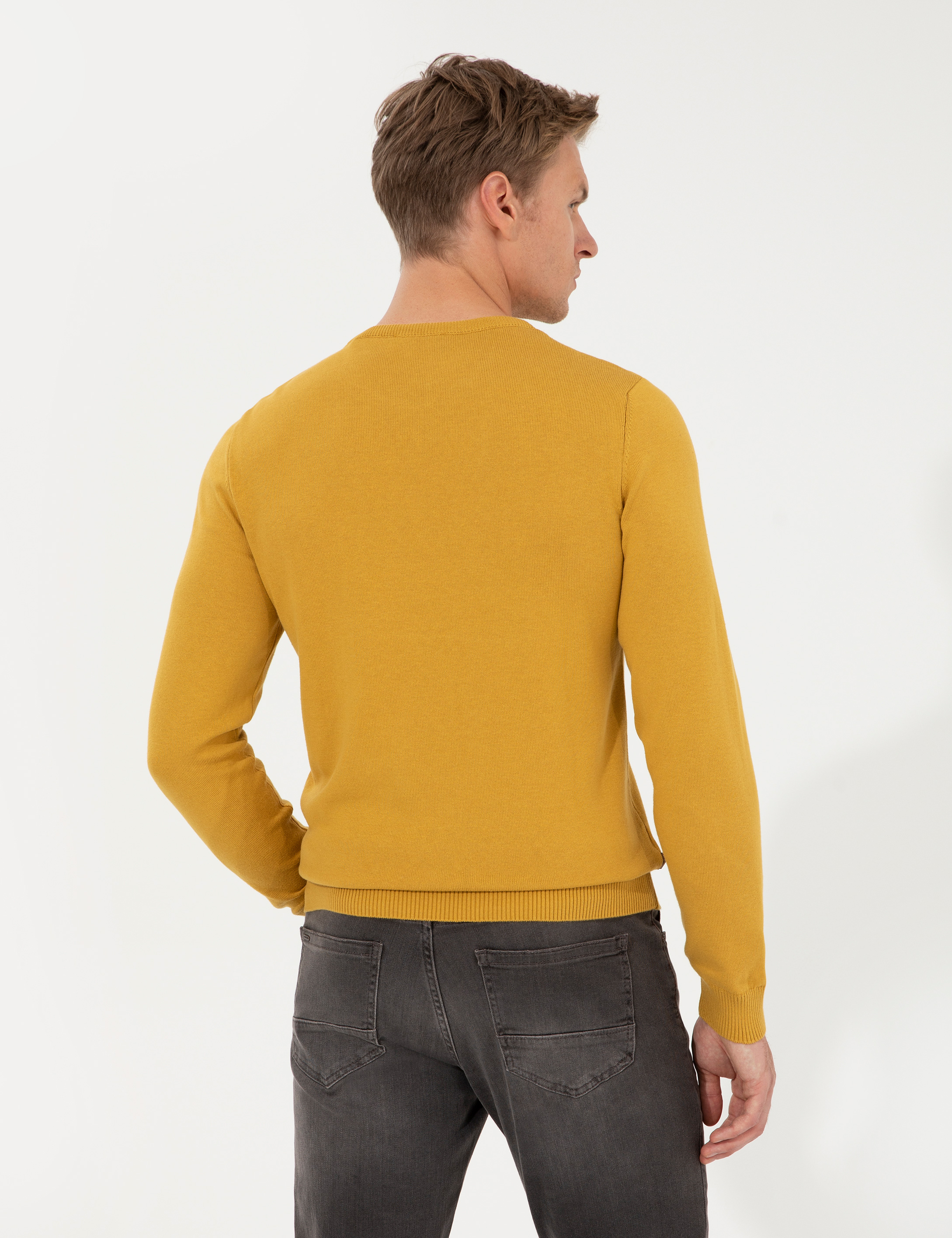 Hardal Slim Fit Bisiklet Yaka Basic Triko Kazak - Image 5