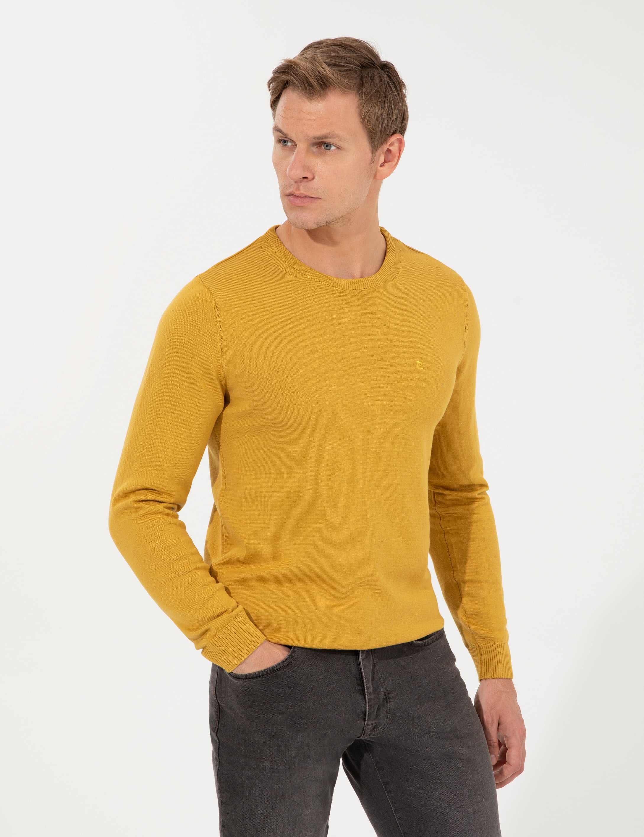 Hardal Slim Fit Bisiklet Yaka Basic Triko Kazak