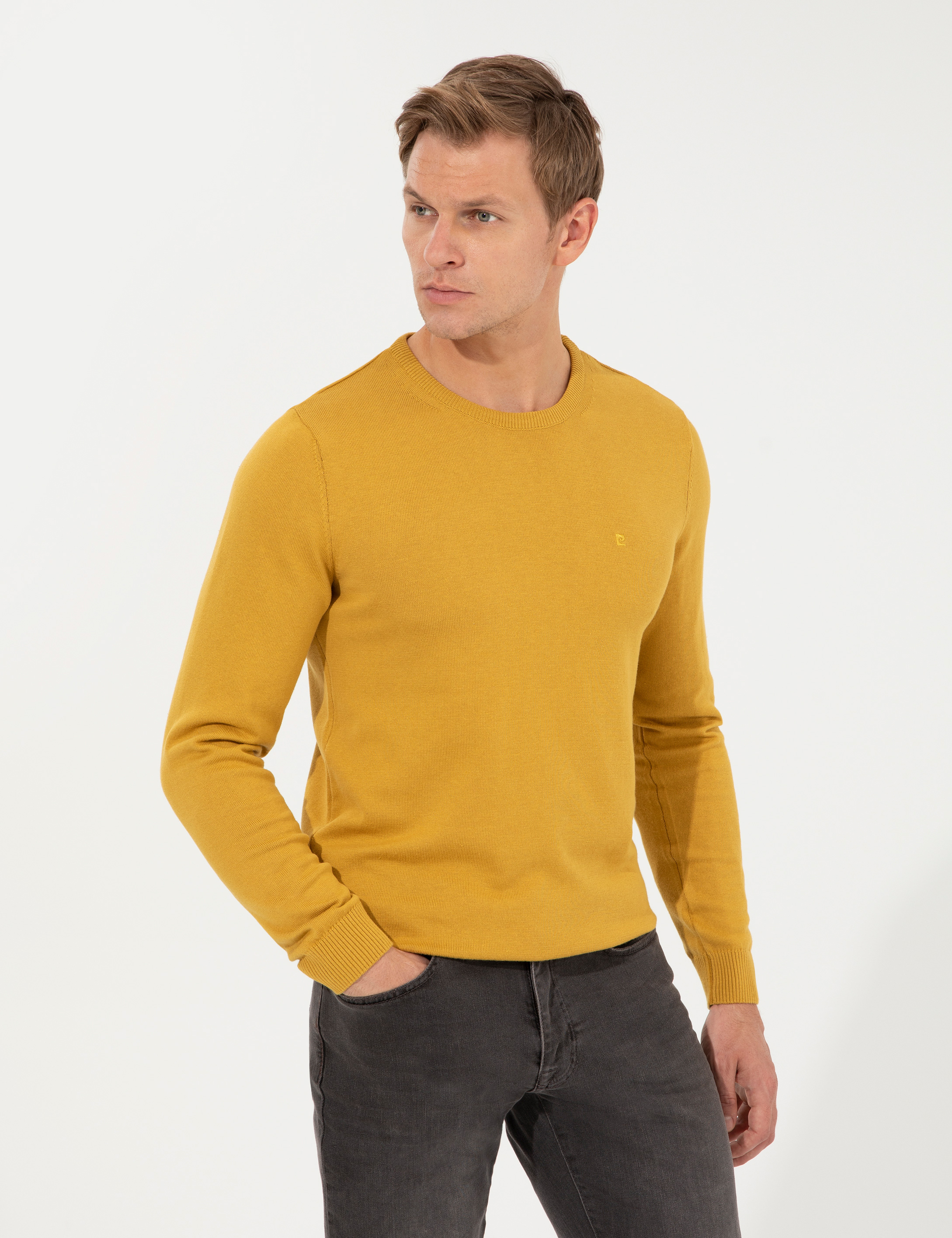 Hardal Slim Fit Bisiklet Yaka Basic Triko Kazak