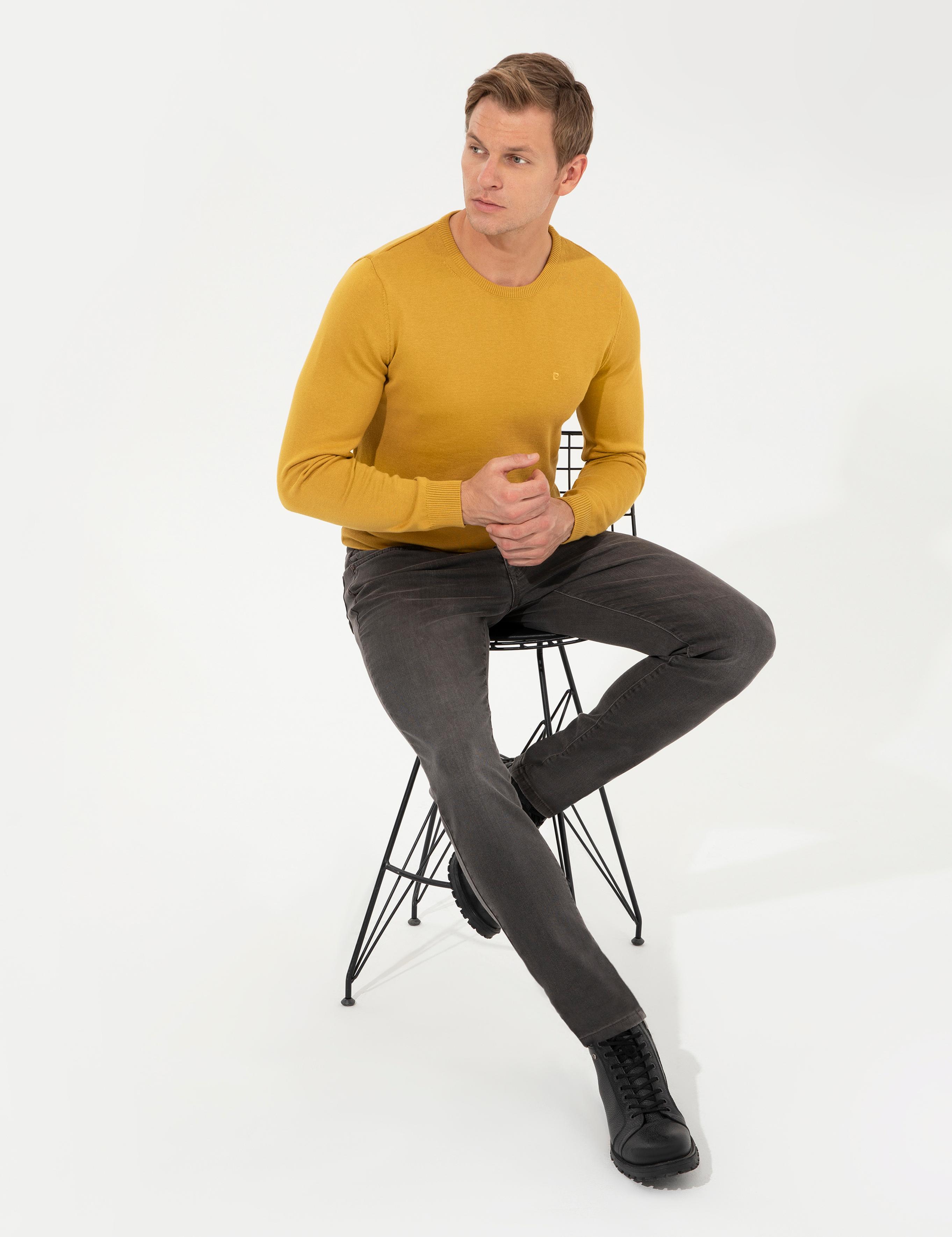 Hardal Slim Fit Bisiklet Yaka Basic Triko Kazak