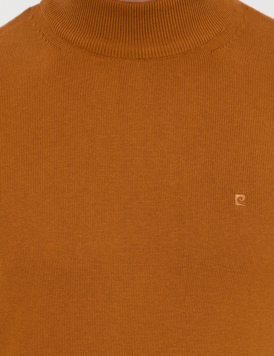 Kahverengi Slim Fit Yarım Balıkçı Yaka Basic Triko Kazak