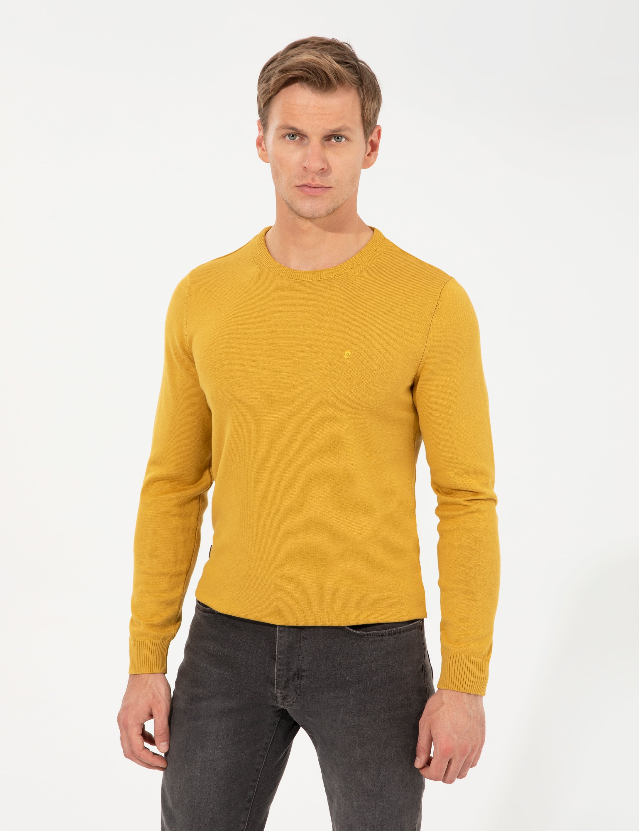 Hardal Slim Fit Bisiklet Yaka Basic Triko Kazak - Image 1